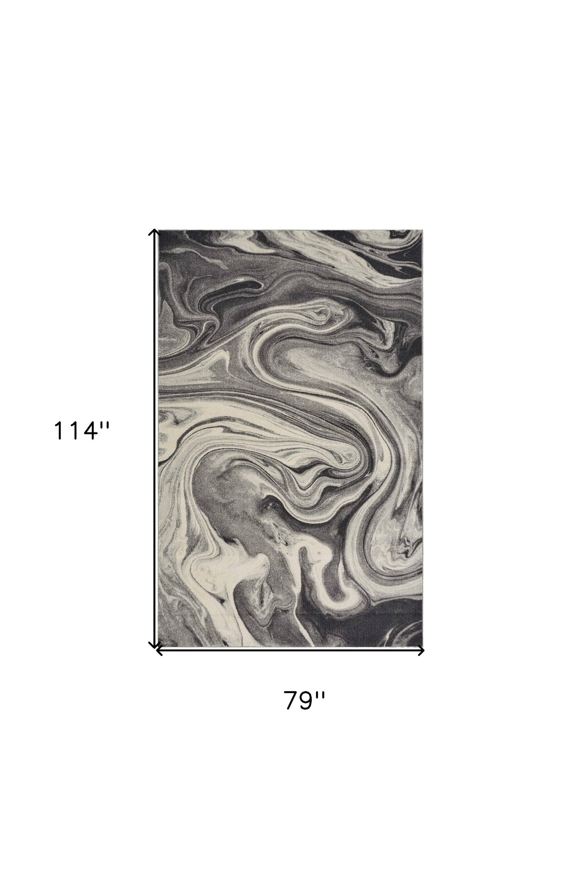 7' X 9' Ivory Black And Gray Abstract Shag Area Rug-Area Rugs-DECOROLALA