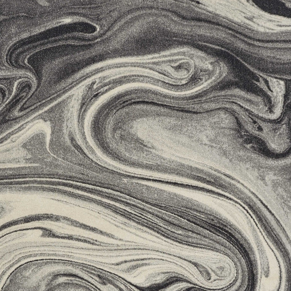 7' X 9' Ivory Black And Gray Abstract Shag Area Rug-Area Rugs-DECOROLALA