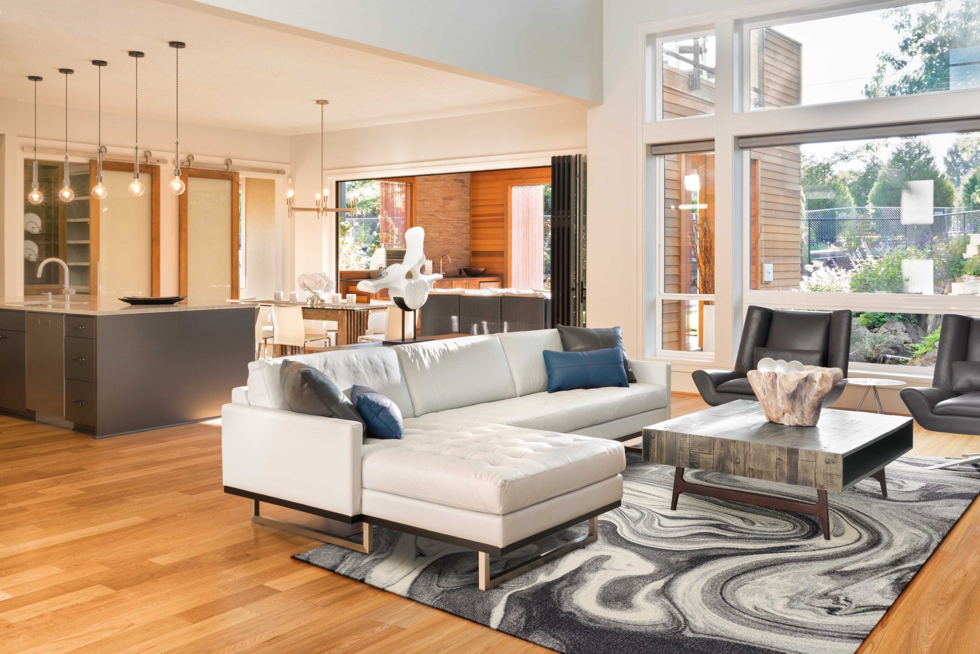 7' X 9' Ivory Black And Gray Abstract Shag Area Rug-Area Rugs-DECOROLALA