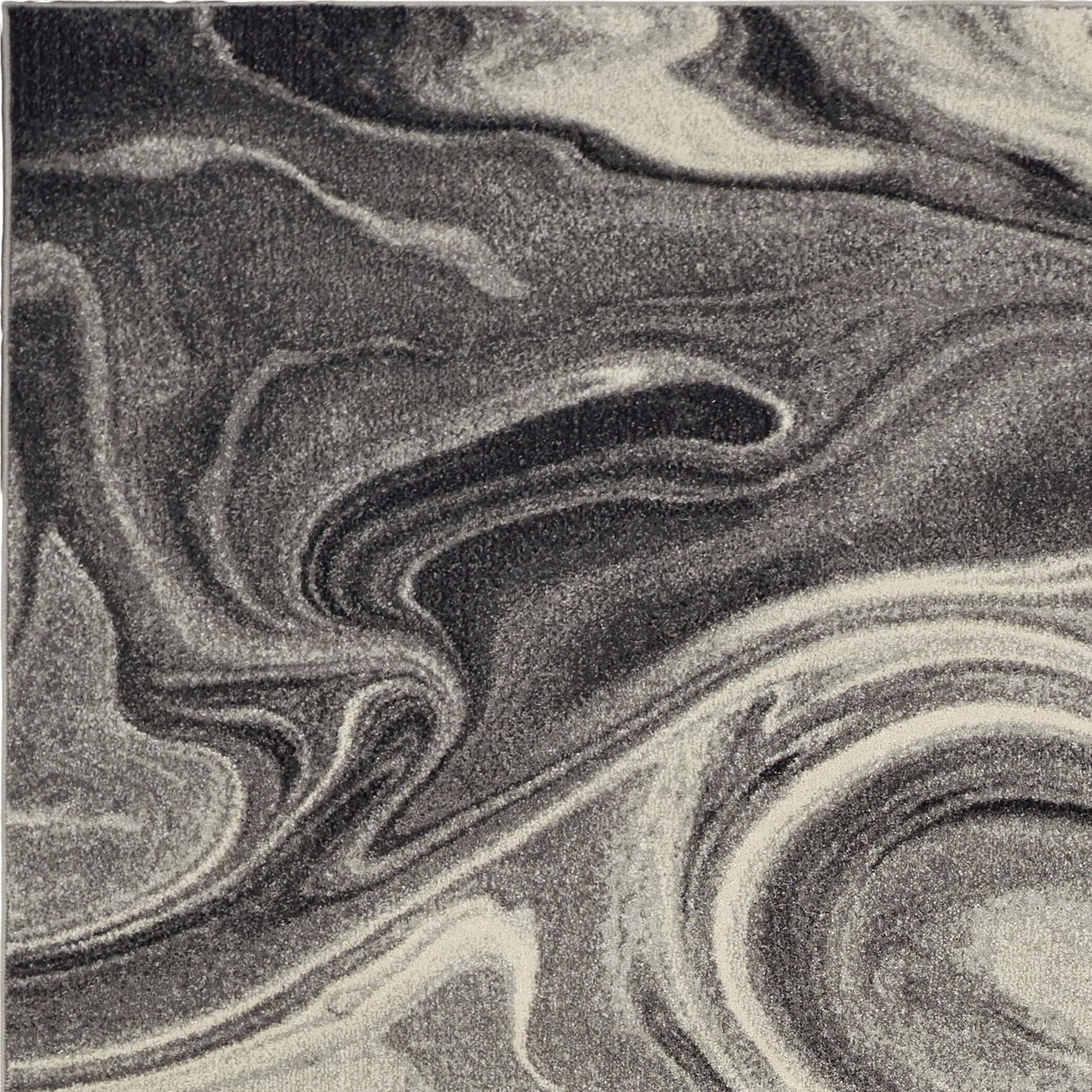 7' X 9' Ivory Black And Gray Abstract Shag Area Rug-Area Rugs-DECOROLALA