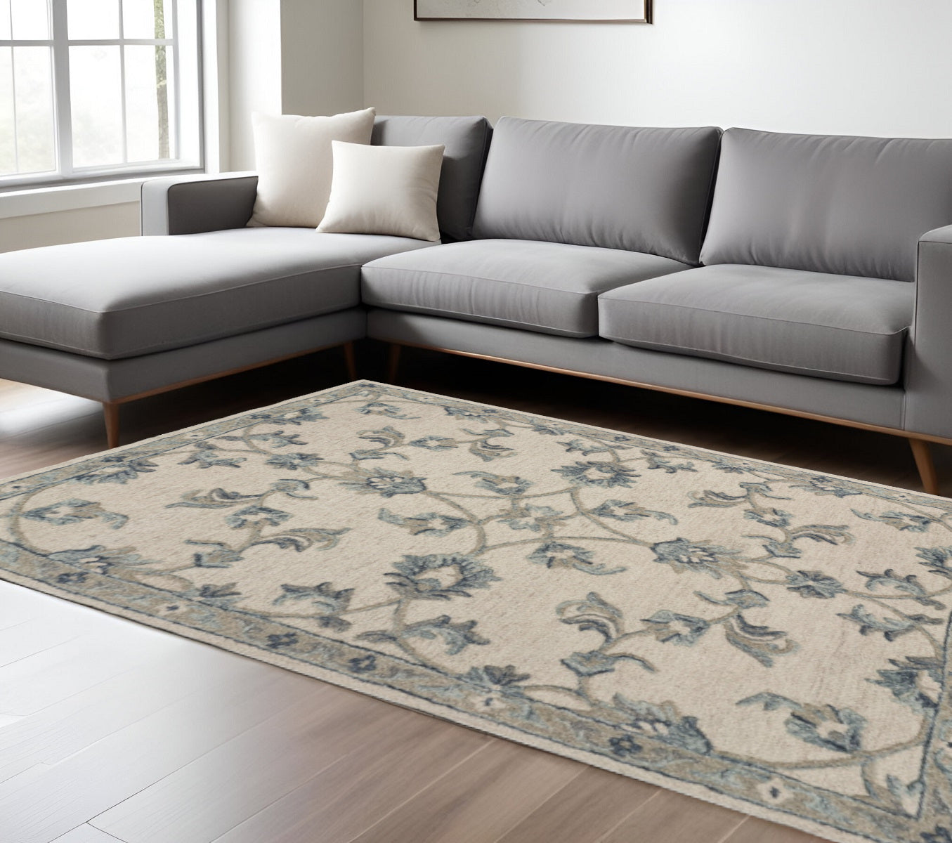 7' X 9' Light Blue Wool Hand Tufted Area Rug-Area Rugs-DECOROLALA