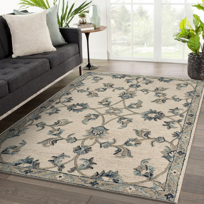 7' X 9' Light Blue Wool Hand Tufted Area Rug-Area Rugs-DECOROLALA