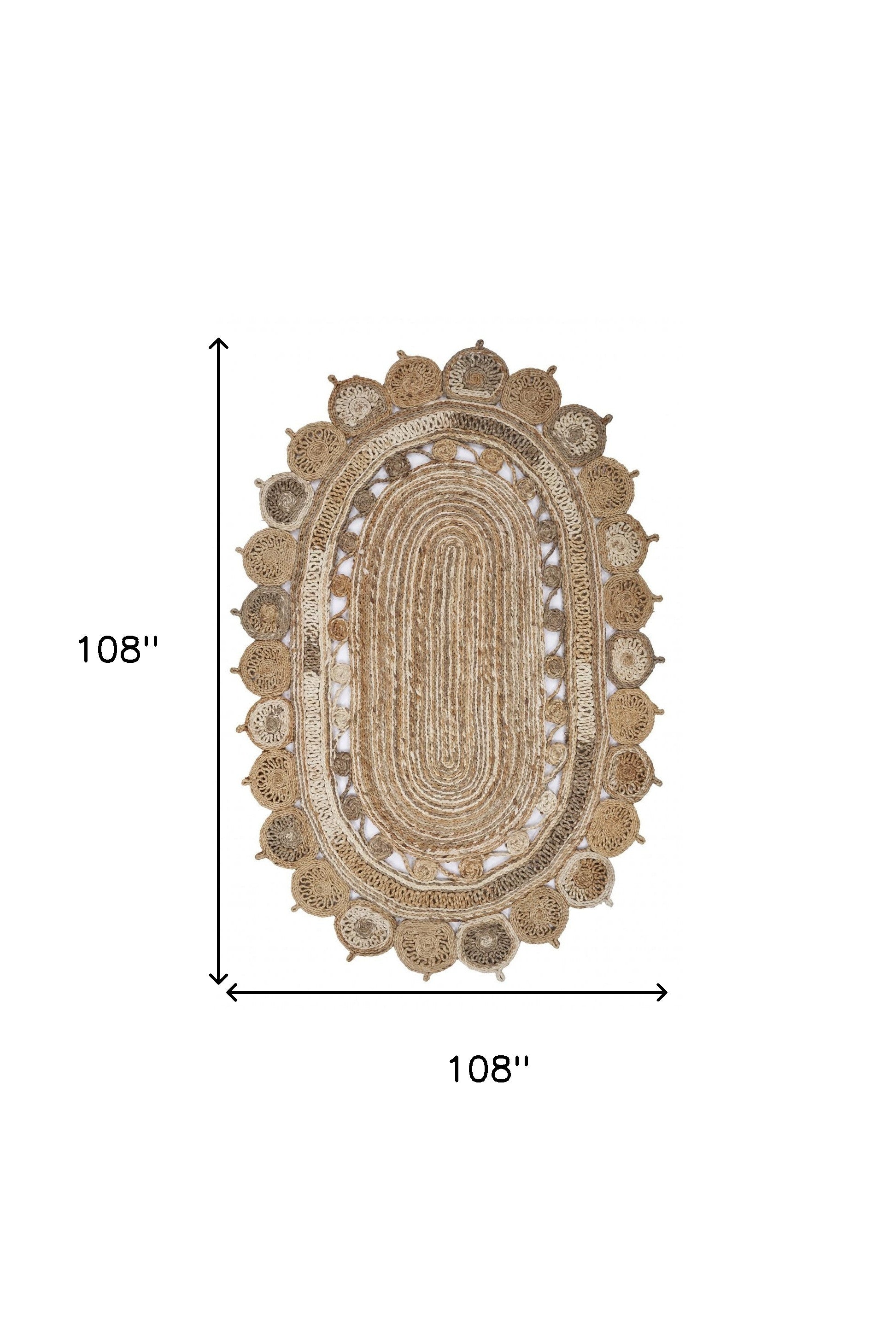 7' X 9' Natural Jute Hand Braided Oval Rug-Area Rugs-DECOROLALA