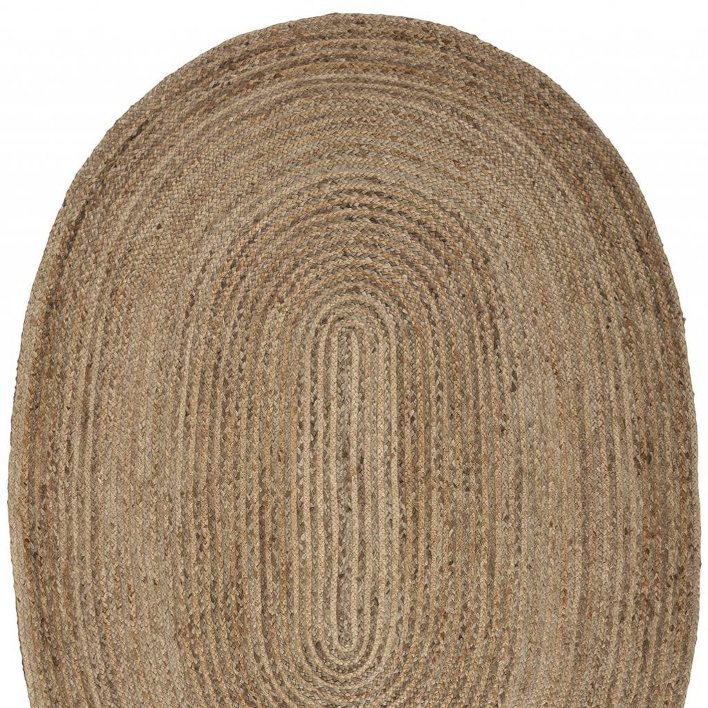 7' X 9' Natural Jute Hand Braided Oval Rug-Area Rugs-DECOROLALA