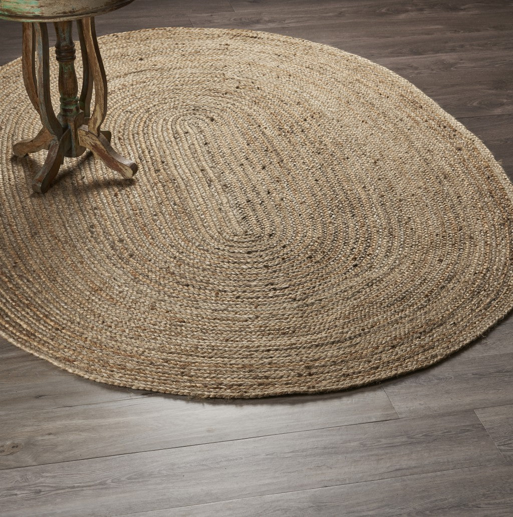 7' X 9' Natural Jute Hand Braided Oval Rug-Area Rugs-DECOROLALA