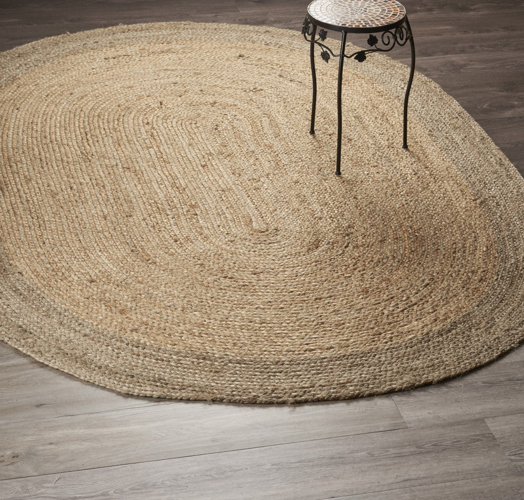 7' X 9' Natural Jute Hand Braided Oval Rug-Area Rugs-DECOROLALA
