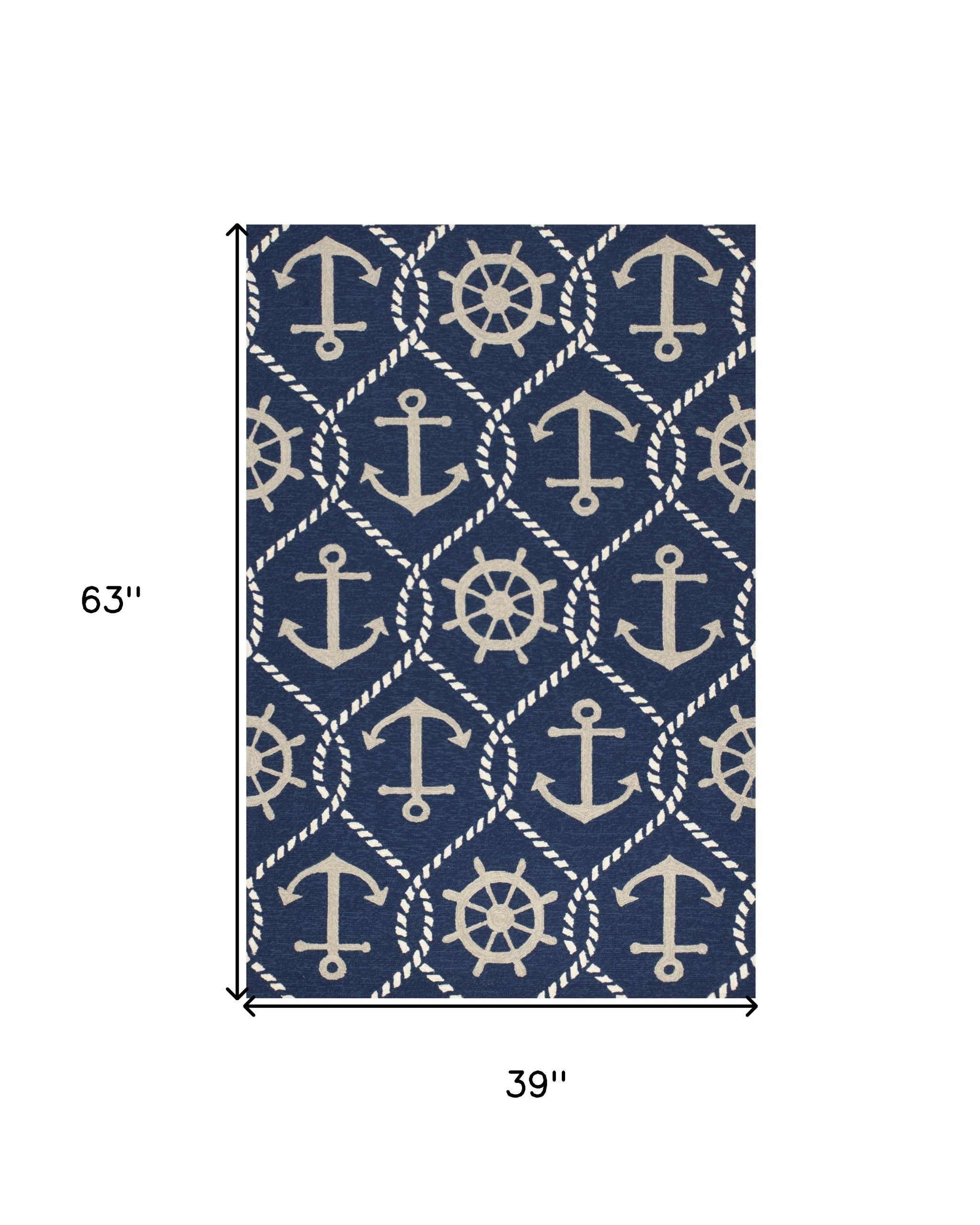 7' X 9' Navy Blue Nautical Handmade Indoor Outdoor Area Rug-Outdoor Rugs-DECOROLALA