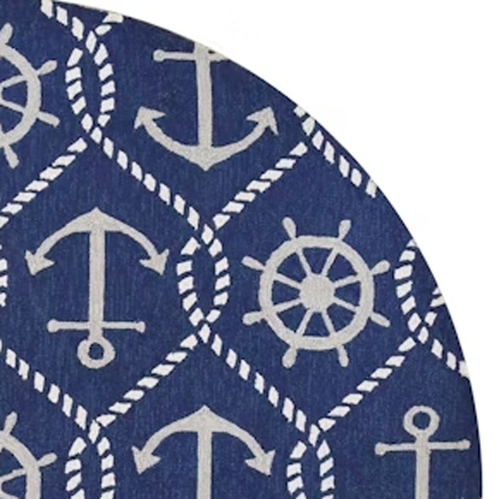7' X 9' Navy Blue Nautical Handmade Indoor Outdoor Area Rug-Outdoor Rugs-DECOROLALA