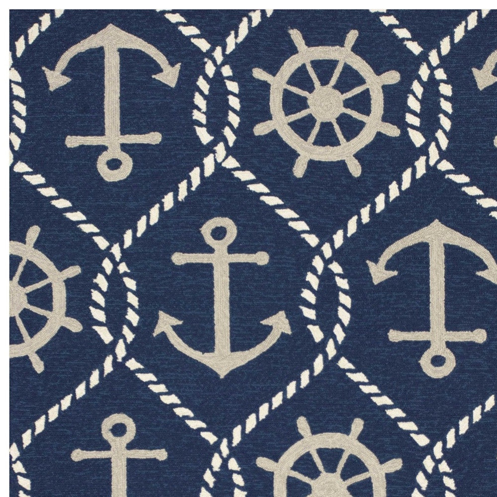7' X 9' Navy Blue Nautical Handmade Indoor Outdoor Area Rug-Outdoor Rugs-DECOROLALA