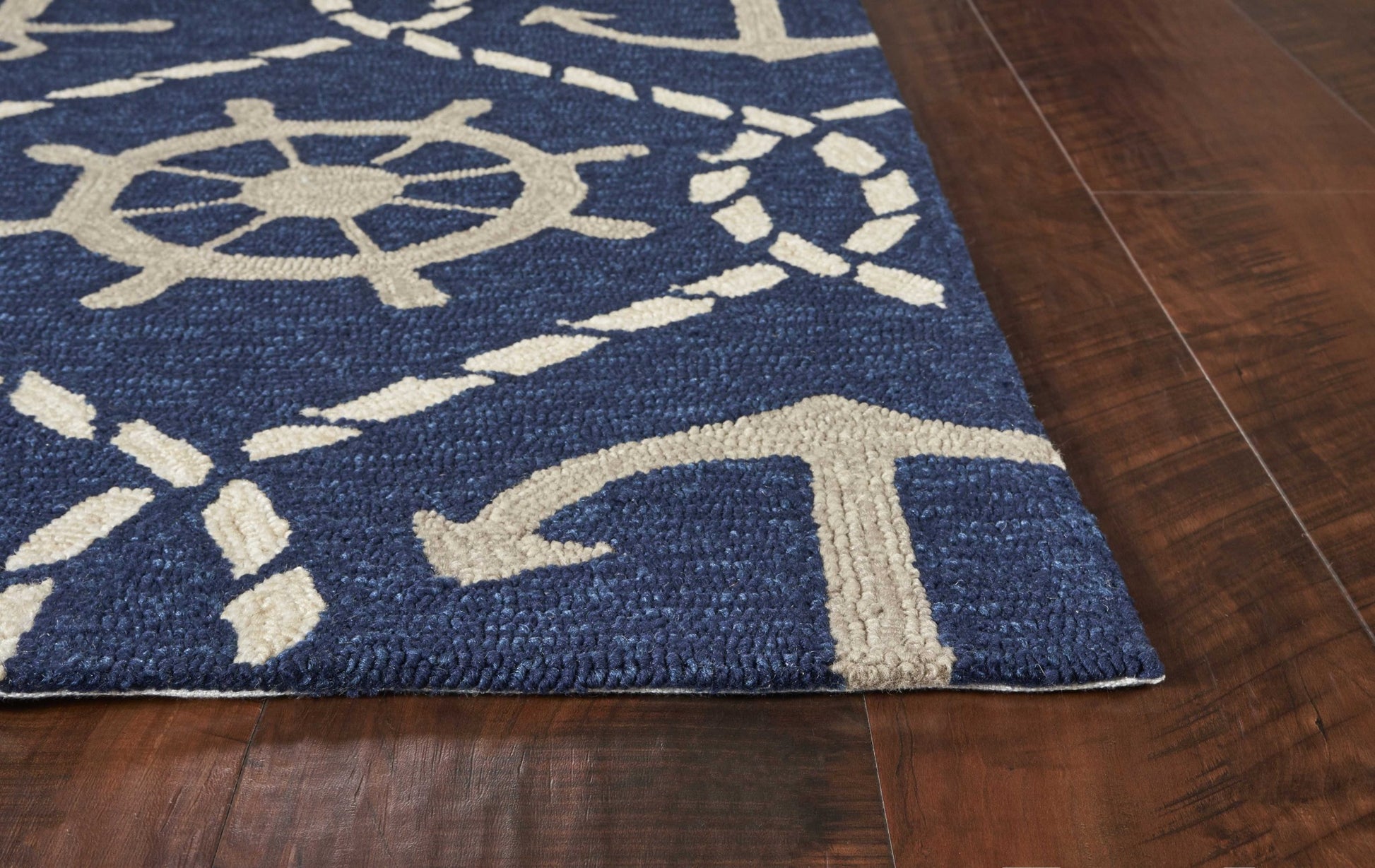 7' X 9' Navy Blue Nautical Handmade Indoor Outdoor Area Rug-Outdoor Rugs-DECOROLALA