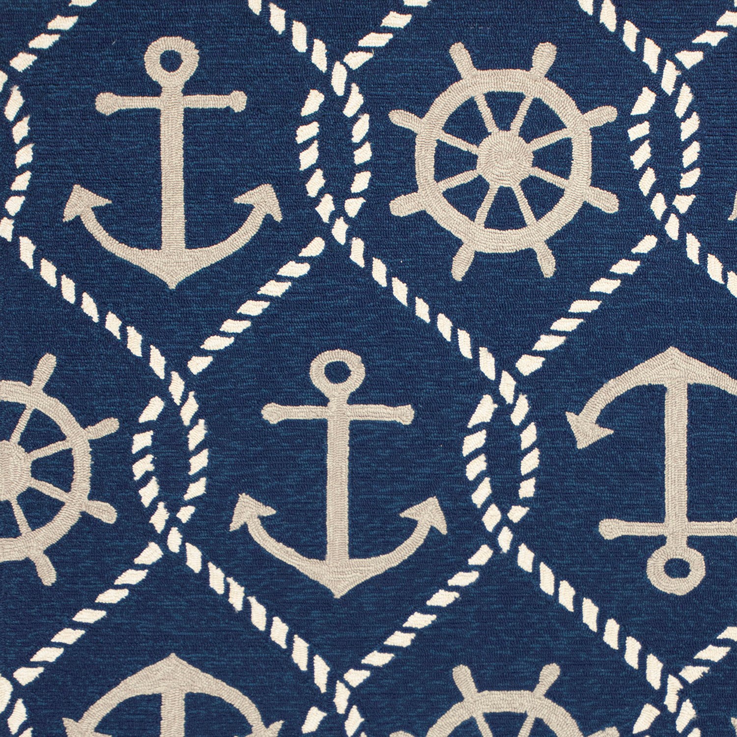 7' X 9' Navy Blue Nautical Handmade Indoor Outdoor Area Rug-Outdoor Rugs-DECOROLALA