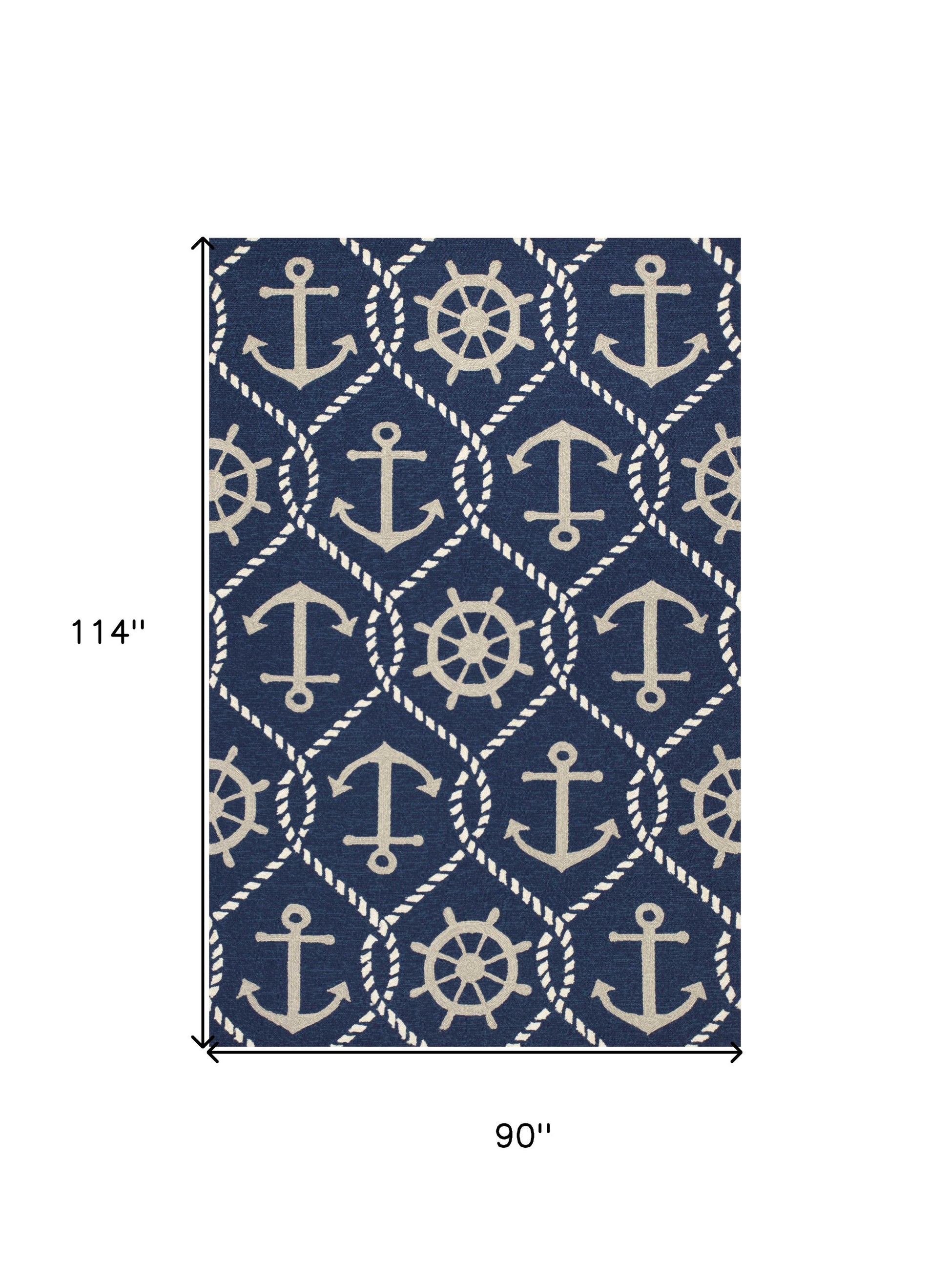7' X 9' Navy Blue Nautical Handmade Indoor Outdoor Area Rug-Outdoor Rugs-DECOROLALA