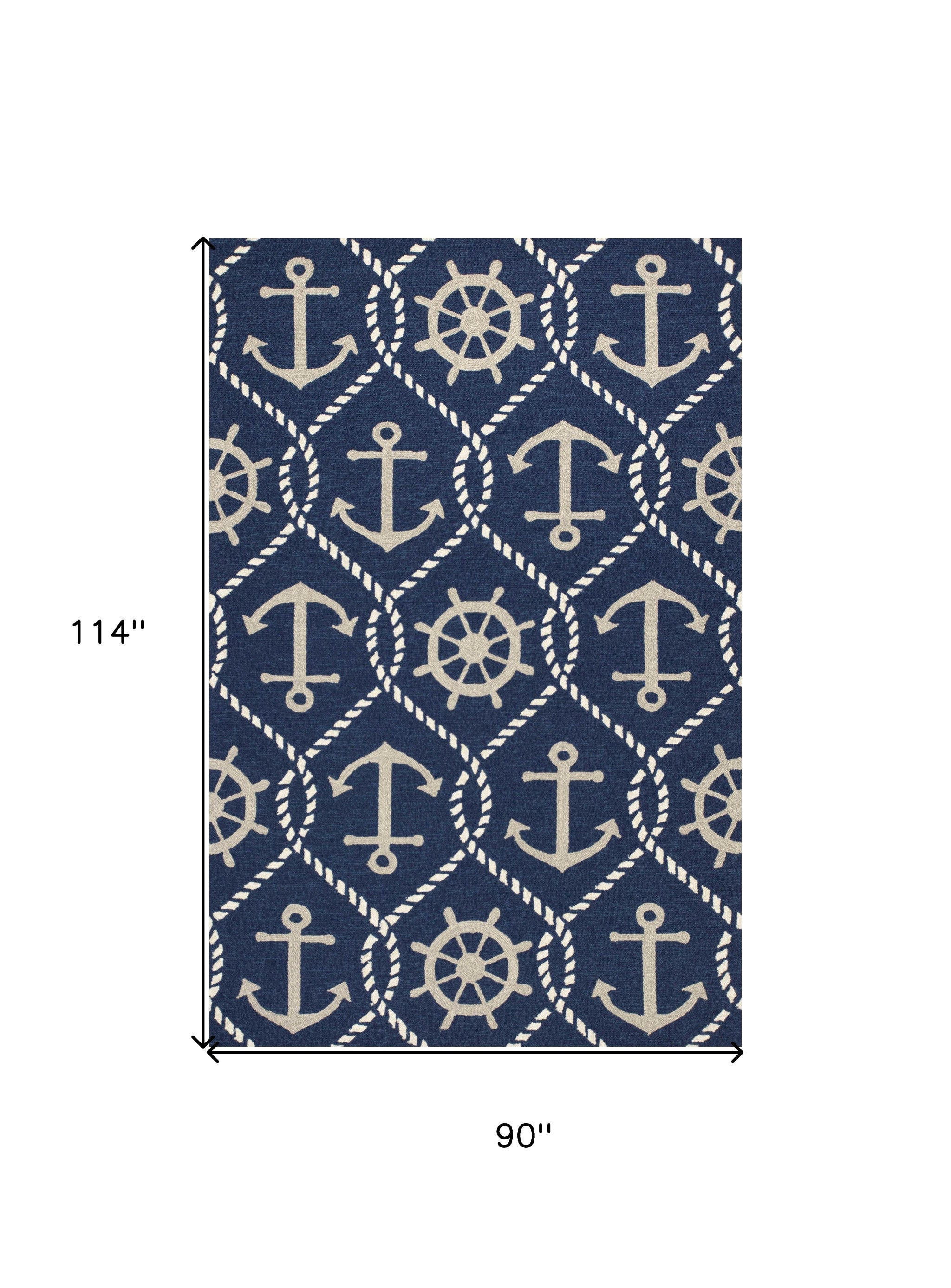 7' X 9' Navy Blue Nautical Handmade Indoor Outdoor Area Rug-Outdoor Rugs-DECOROLALA