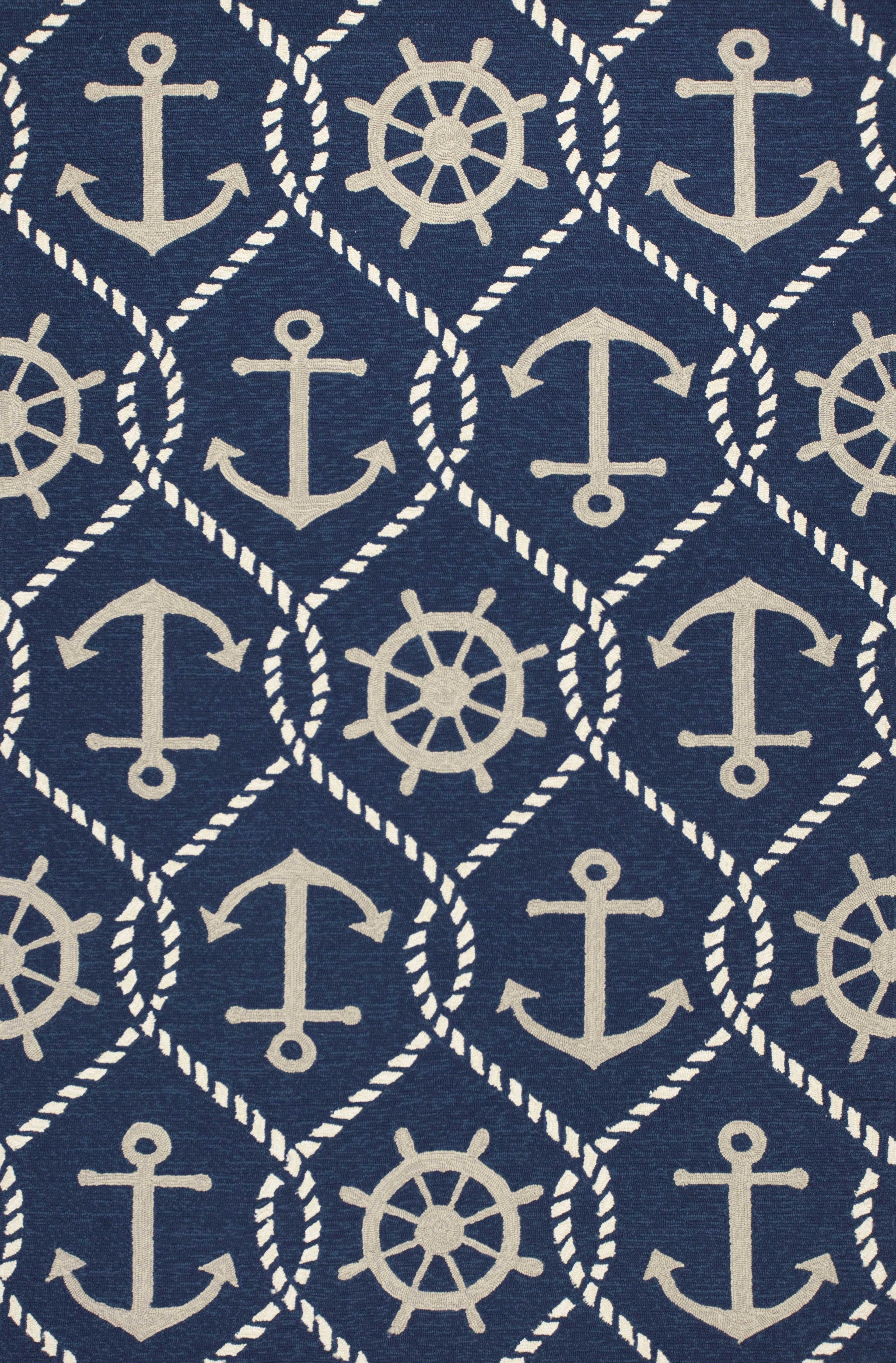 7' X 9' Navy Blue Nautical Handmade Indoor Outdoor Area Rug-Outdoor Rugs-DECOROLALA