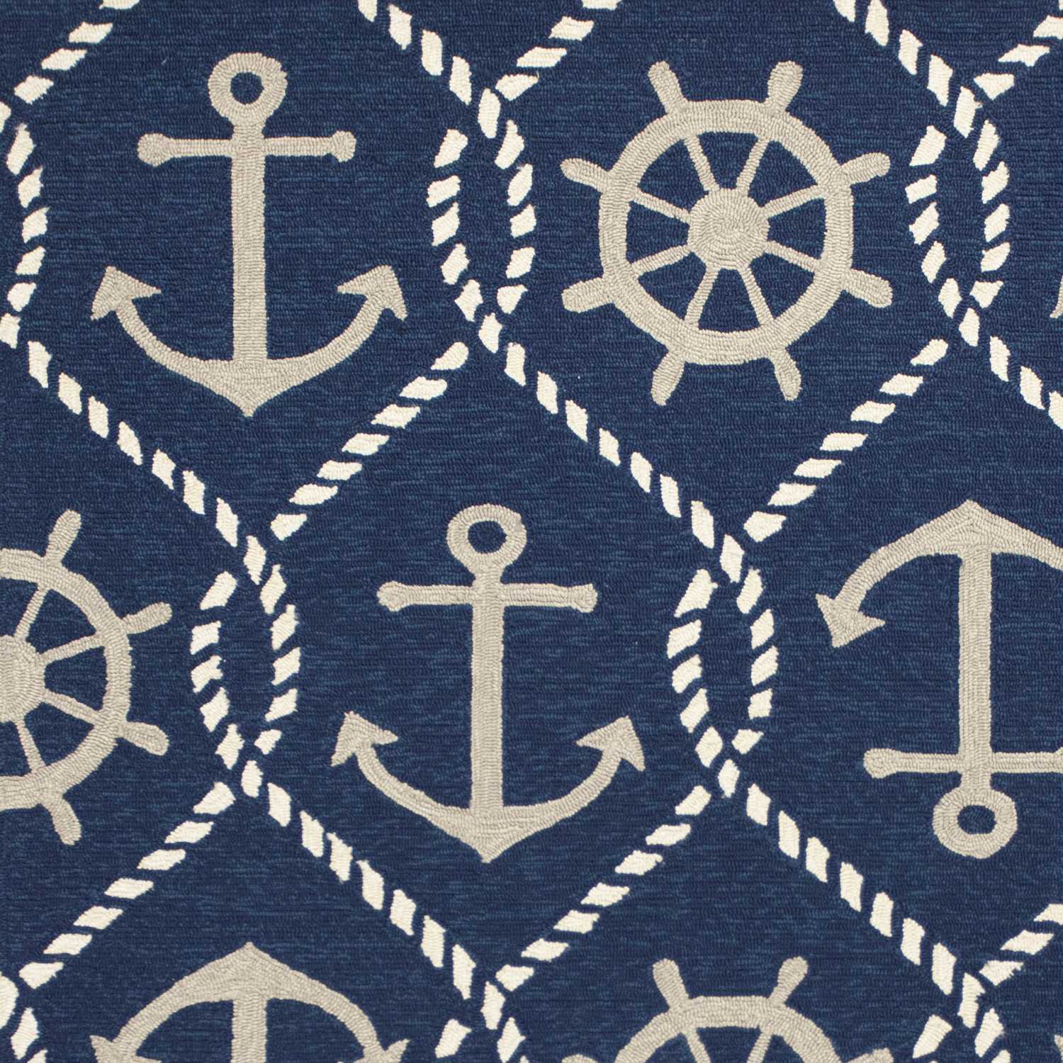 7' X 9' Navy Blue Nautical Handmade Indoor Outdoor Area Rug-Outdoor Rugs-DECOROLALA