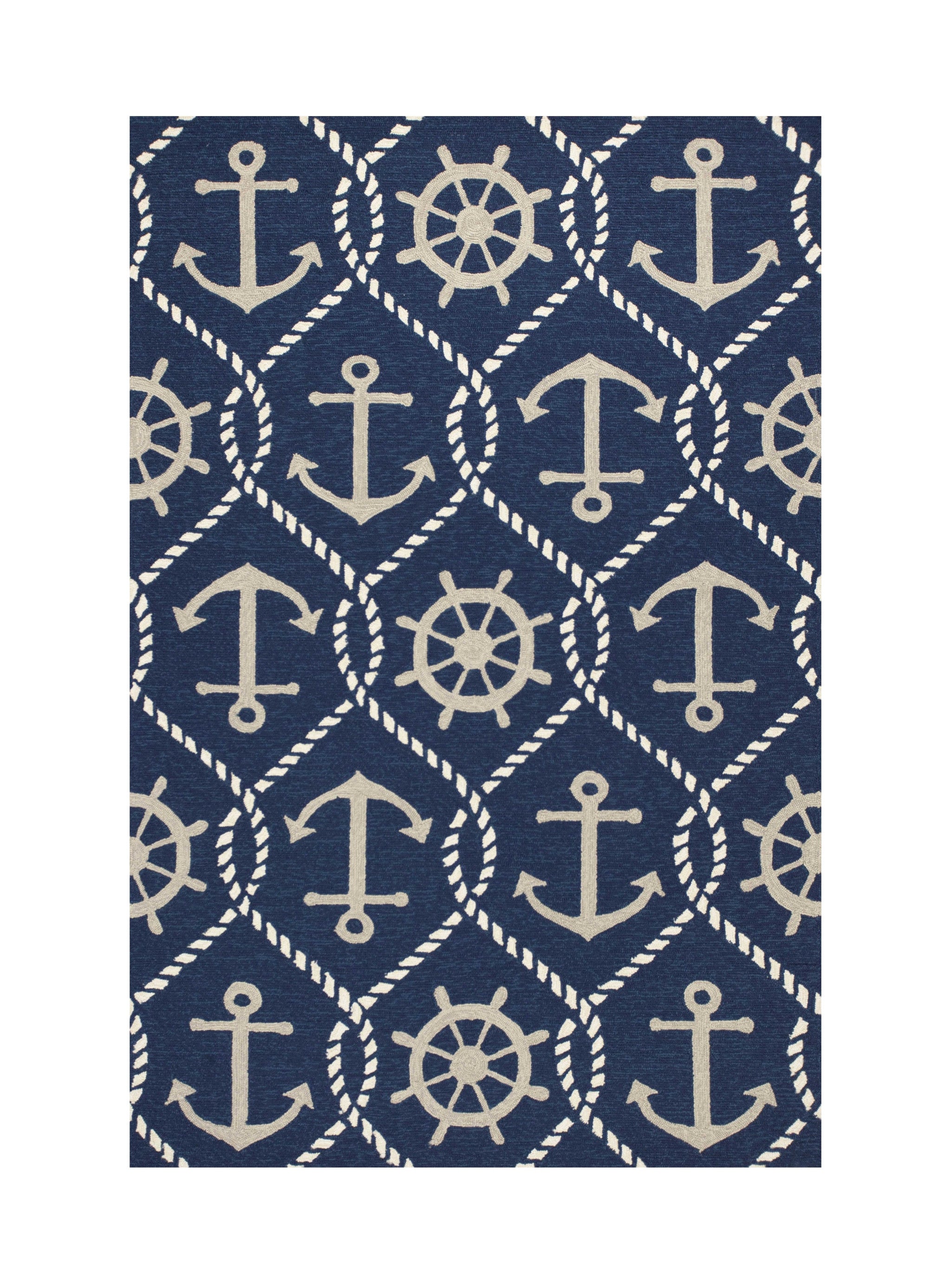 7' X 9' Navy Blue Nautical Handmade Indoor Outdoor Area Rug-Outdoor Rugs-DECOROLALA