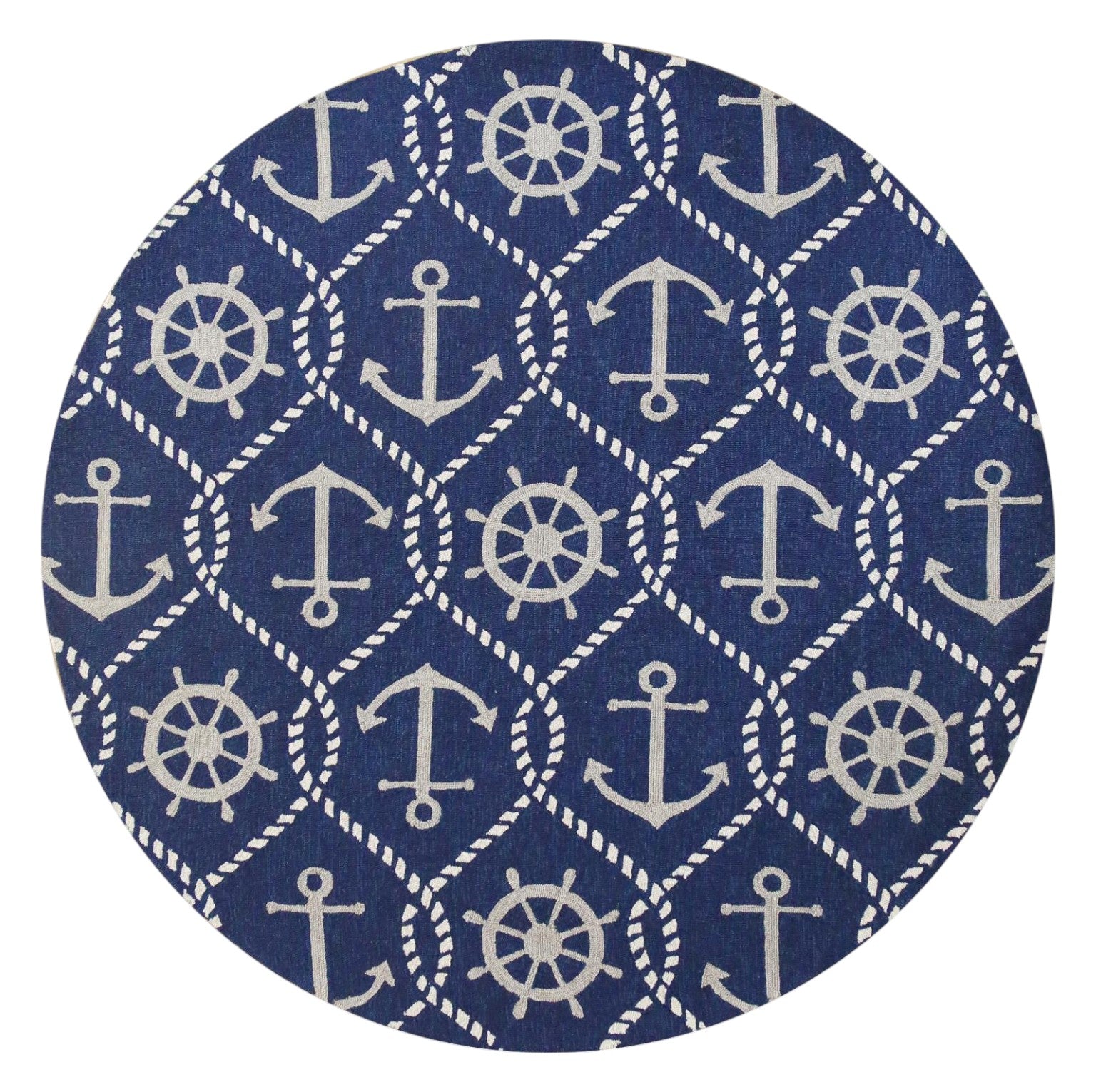 7' X 9' Navy Blue Nautical Handmade Indoor Outdoor Area Rug-Outdoor Rugs-DECOROLALA
