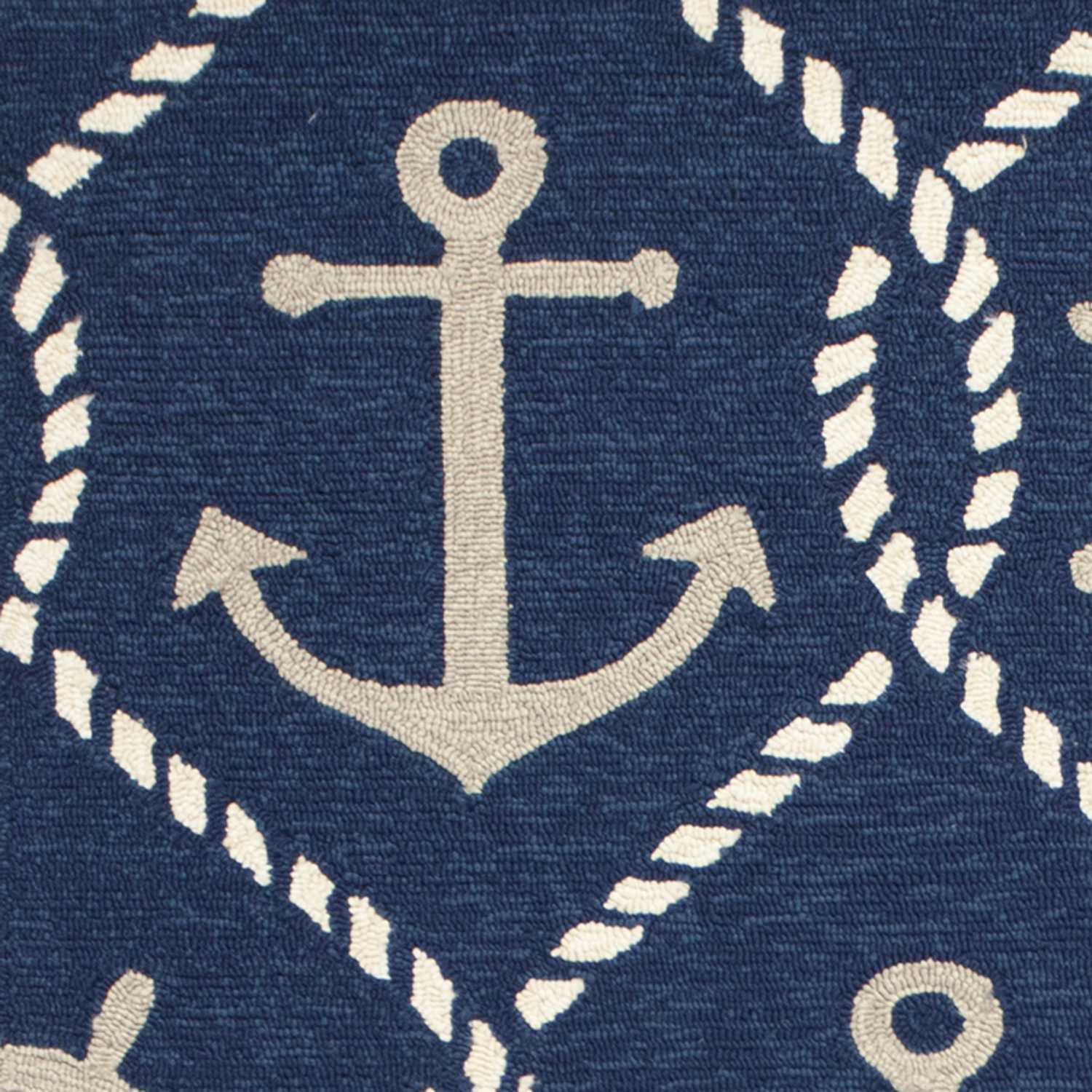 7' X 9' Navy Blue Nautical Handmade Indoor Outdoor Area Rug-Outdoor Rugs-DECOROLALA