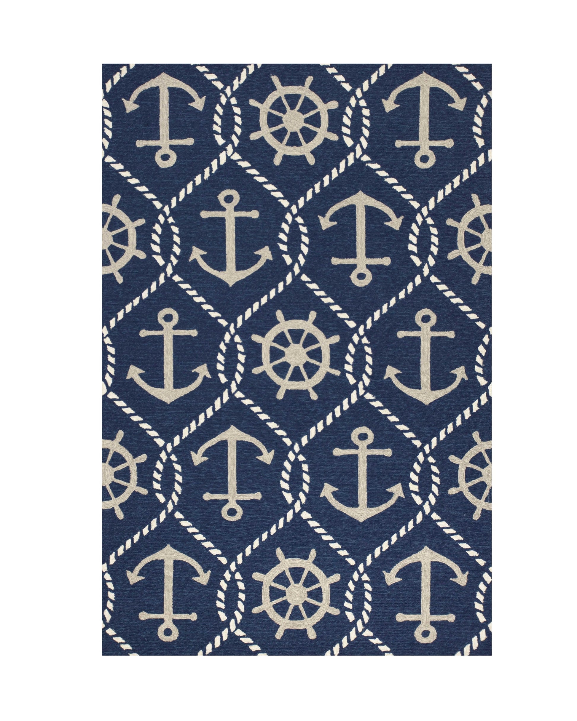 7' X 9' Navy Blue Nautical Handmade Indoor Outdoor Area Rug-Outdoor Rugs-DECOROLALA