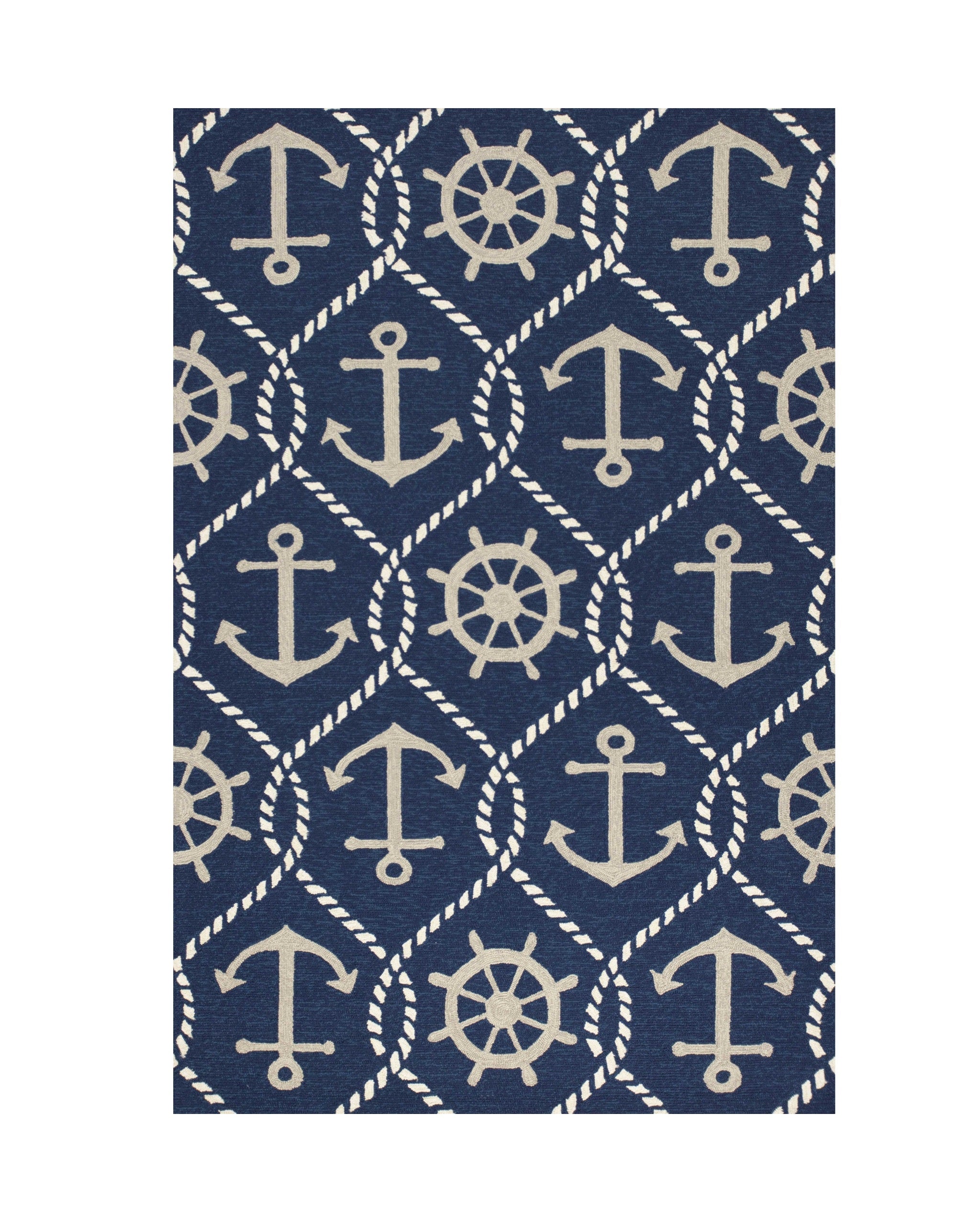 7' X 9' Navy Blue Nautical Handmade Indoor Outdoor Area Rug-Outdoor Rugs-DECOROLALA