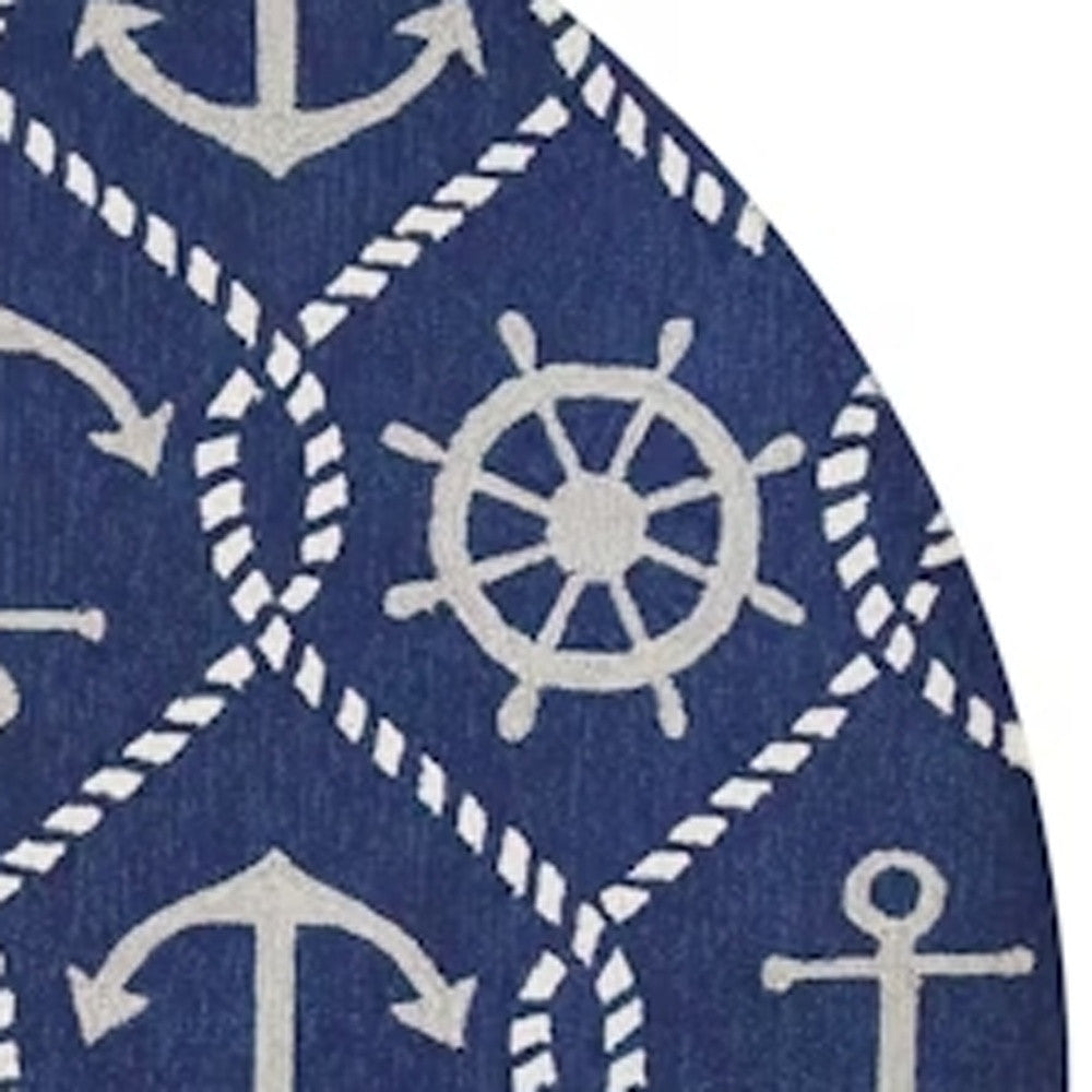 7' X 9' Navy Blue Nautical Handmade Indoor Outdoor Area Rug-Outdoor Rugs-DECOROLALA