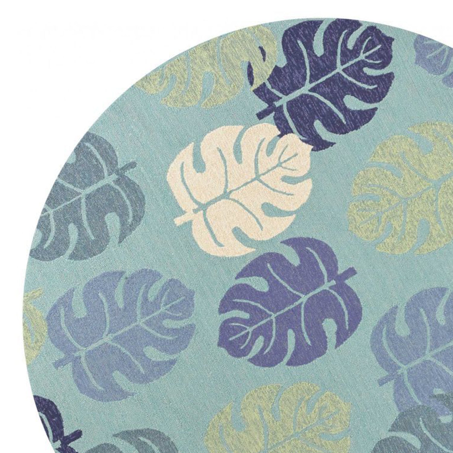 7' X 9' Turquoise And Ivory Botanical Leaves Hand Tufted Area Rug-Area Rugs-DECOROLALA