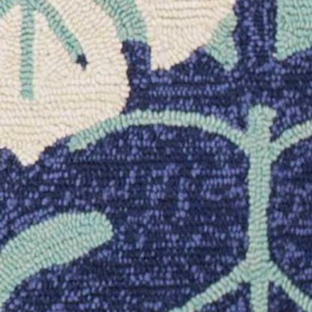 7' X 9' Turquoise And Ivory Botanical Leaves Hand Tufted Area Rug-Area Rugs-DECOROLALA