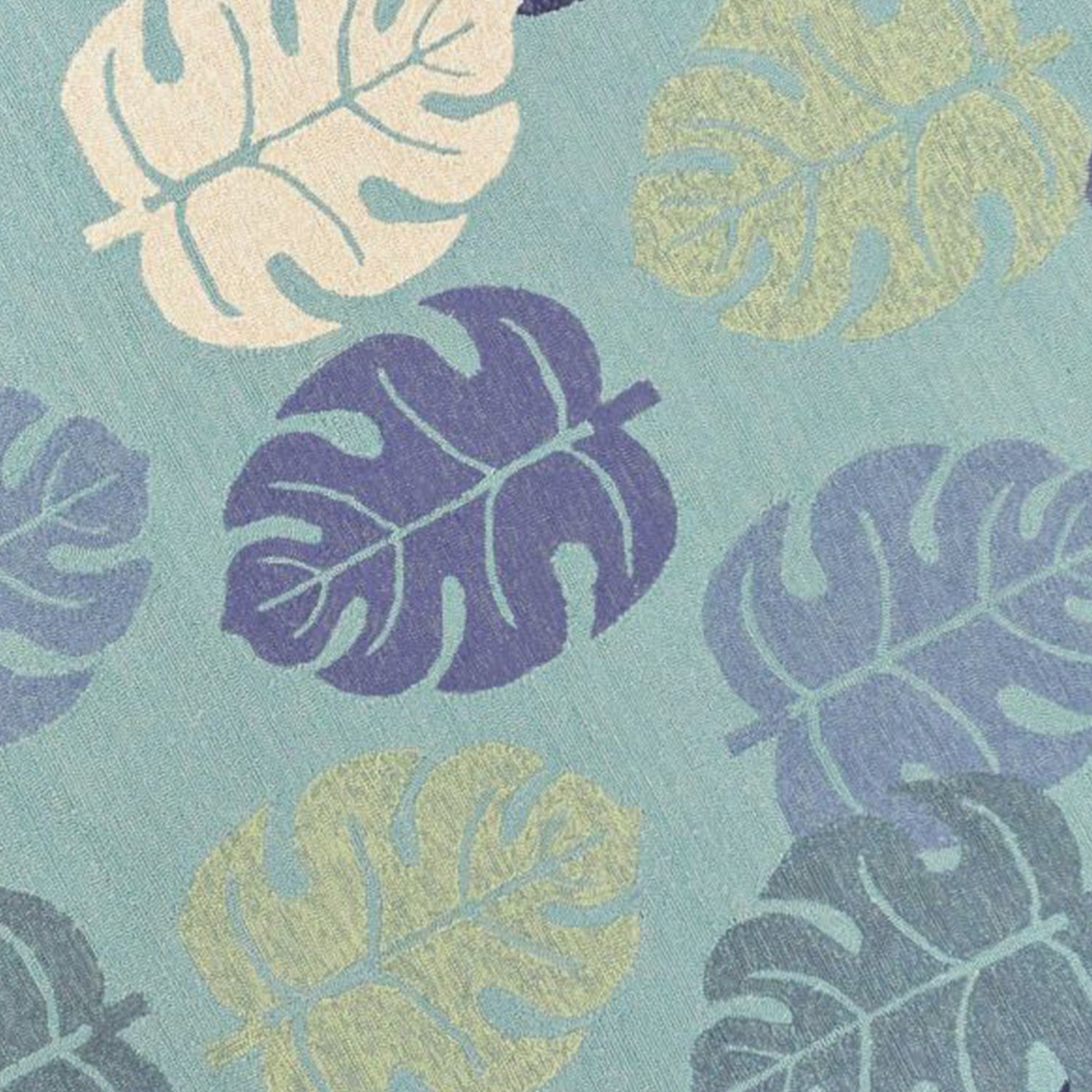 7' X 9' Turquoise And Ivory Botanical Leaves Hand Tufted Area Rug-Area Rugs-DECOROLALA