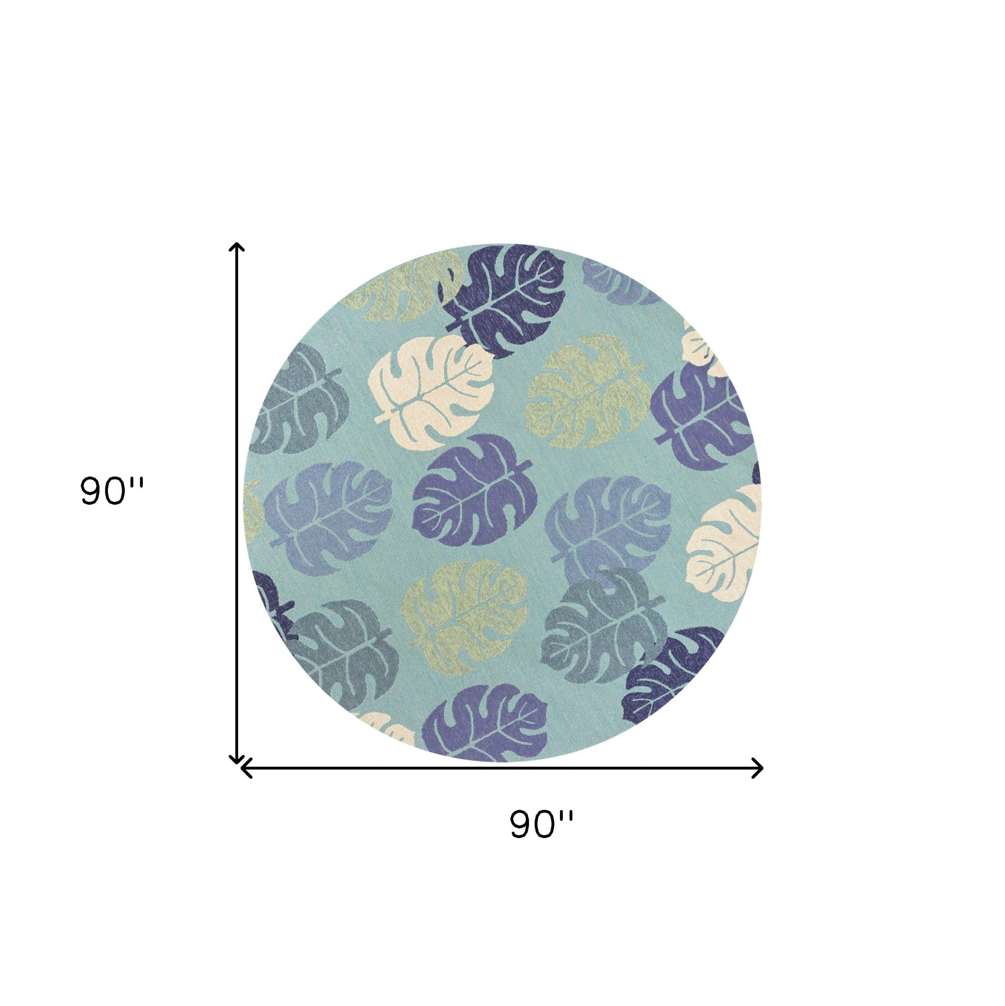 7' X 9' Turquoise And Ivory Botanical Leaves Hand Tufted Area Rug-Area Rugs-DECOROLALA