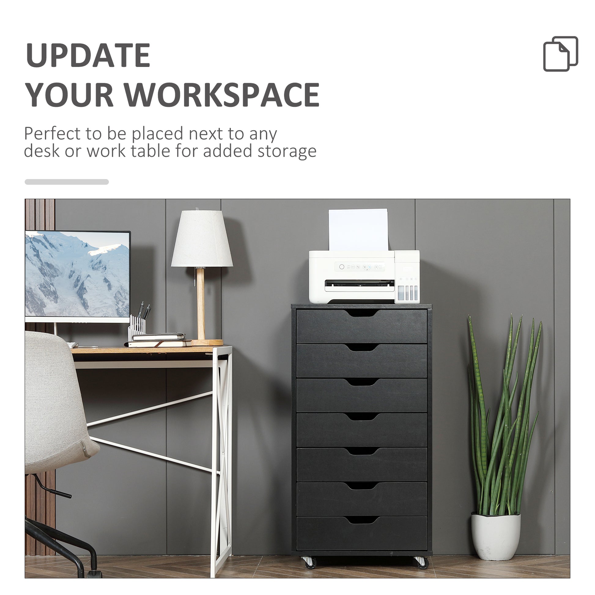 7-drawer Vertical File Cabinet for Home Office, Storage Cabinet with Wheels, 18.7"x15.6"x35.4", Black-Office Products > Office Furniture > Office Cabinets & Cupboards-DECOROLALA