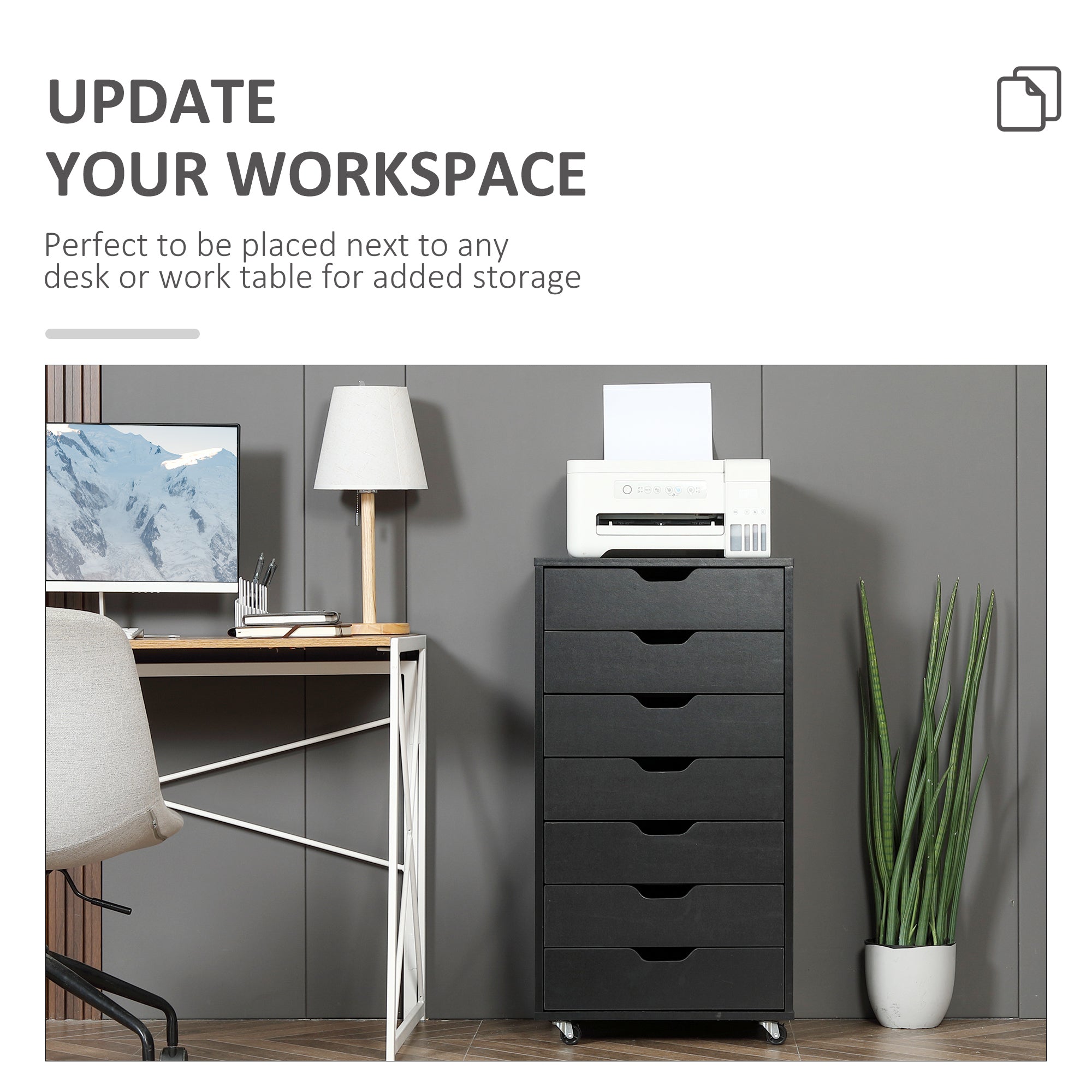 7-drawer Vertical File Cabinet for Home Office, Storage Cabinet with Wheels, 18.7"x15.6"x35.4", Black-Office Products > Office Furniture > Office Cabinets & Cupboards-DECOROLALA