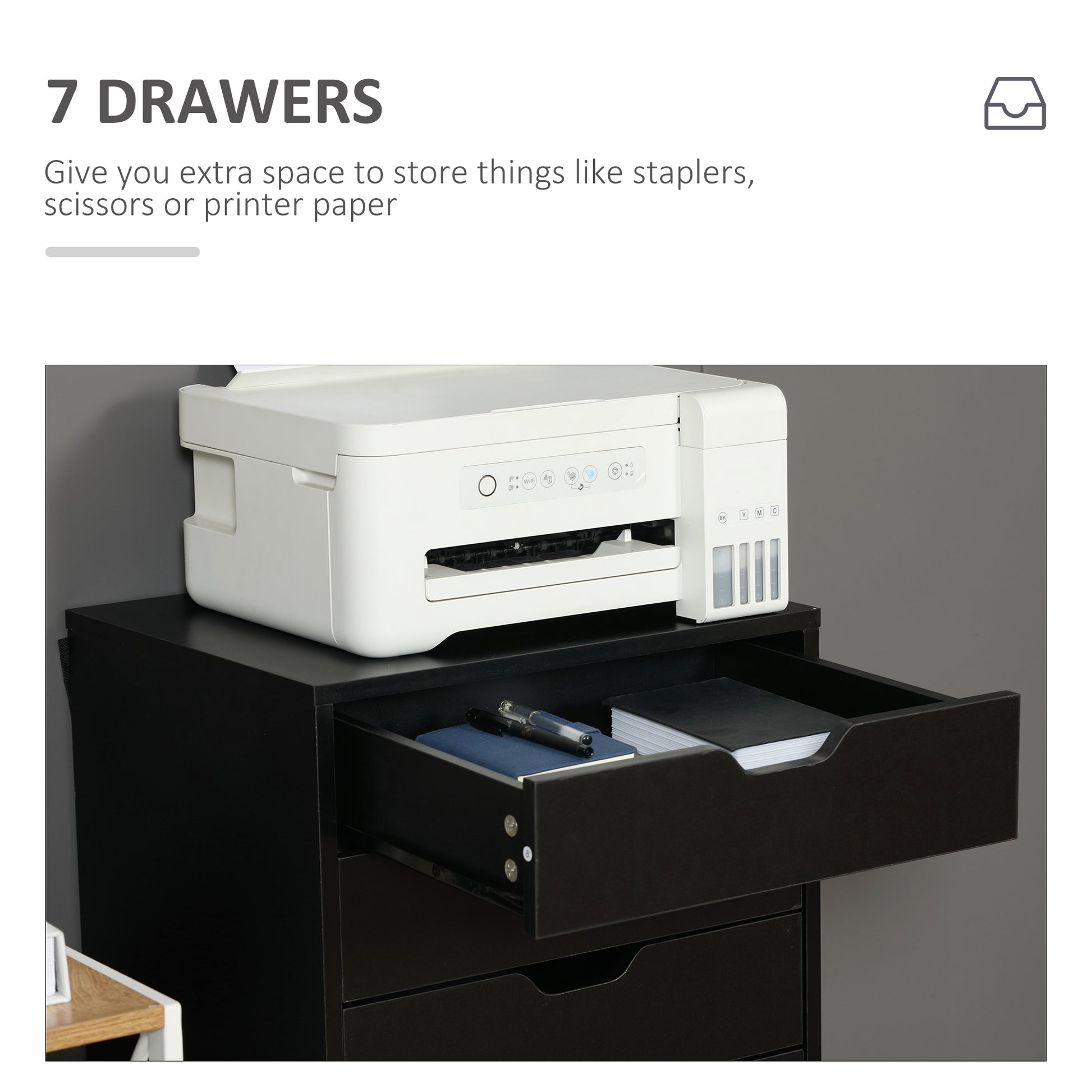 7-drawer Vertical File Cabinet for Home Office, Storage Cabinet with Wheels, 18.7"x15.6"x35.4", Black-Office Products > Office Furniture > Office Cabinets & Cupboards-DECOROLALA