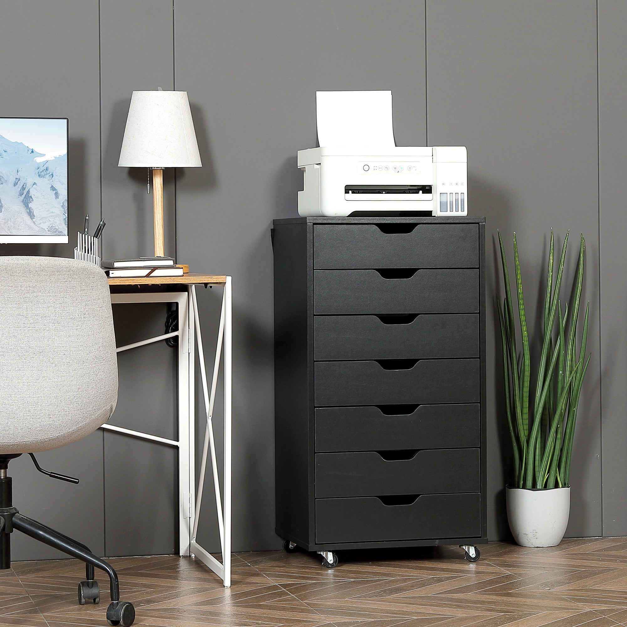 7-drawer Vertical File Cabinet for Home Office, Storage Cabinet with Wheels, 18.7"x15.6"x35.4", Black-Office Products > Office Furniture > Office Cabinets & Cupboards-DECOROLALA