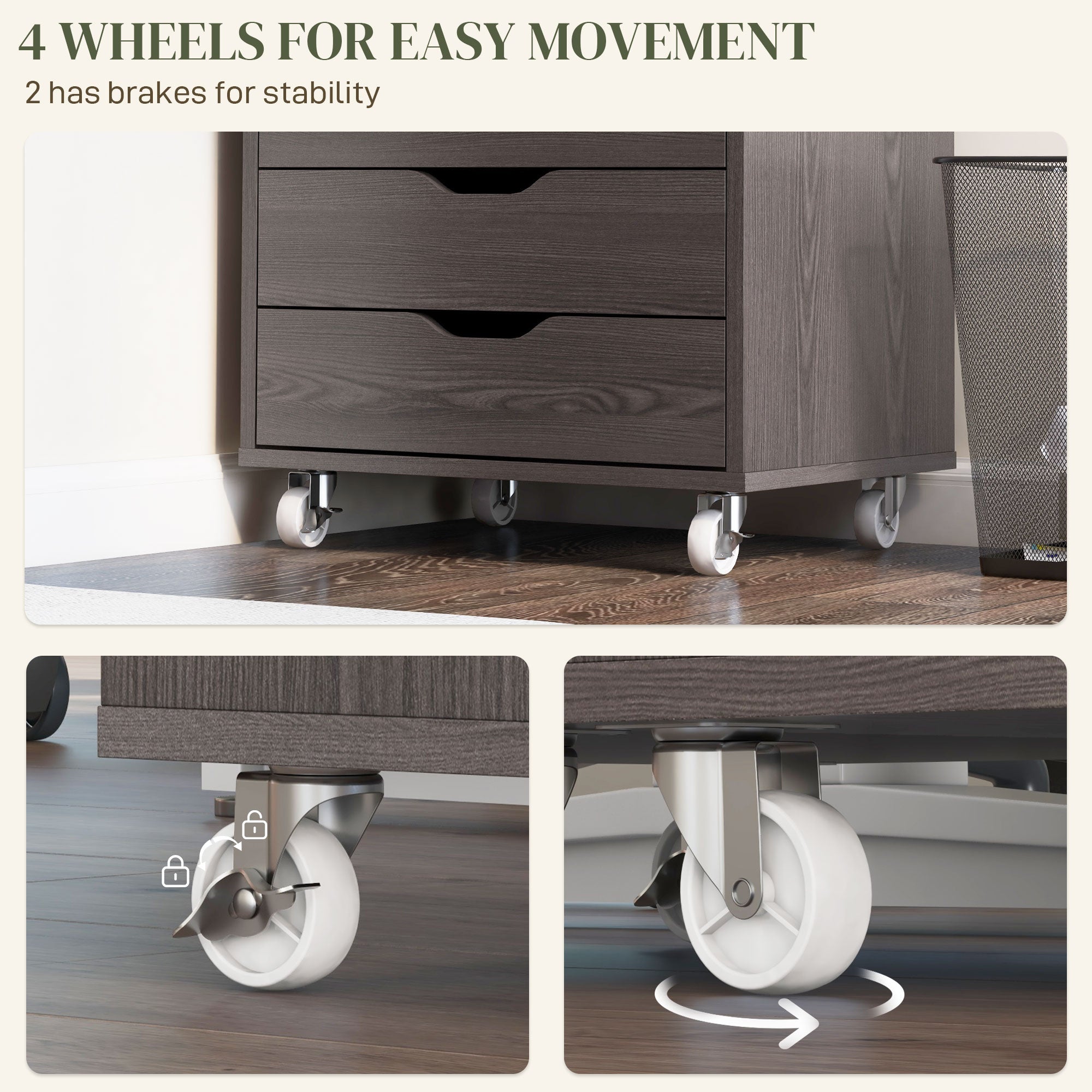 7-drawer Vertical File Cabinet for Home Office, Storage Cabinet with Wheels, 18.7"x15.6"x35.4", Grey Wood Grain-Office Products > Office Furniture > Office Cabinets & Cupboards-DECOROLALA