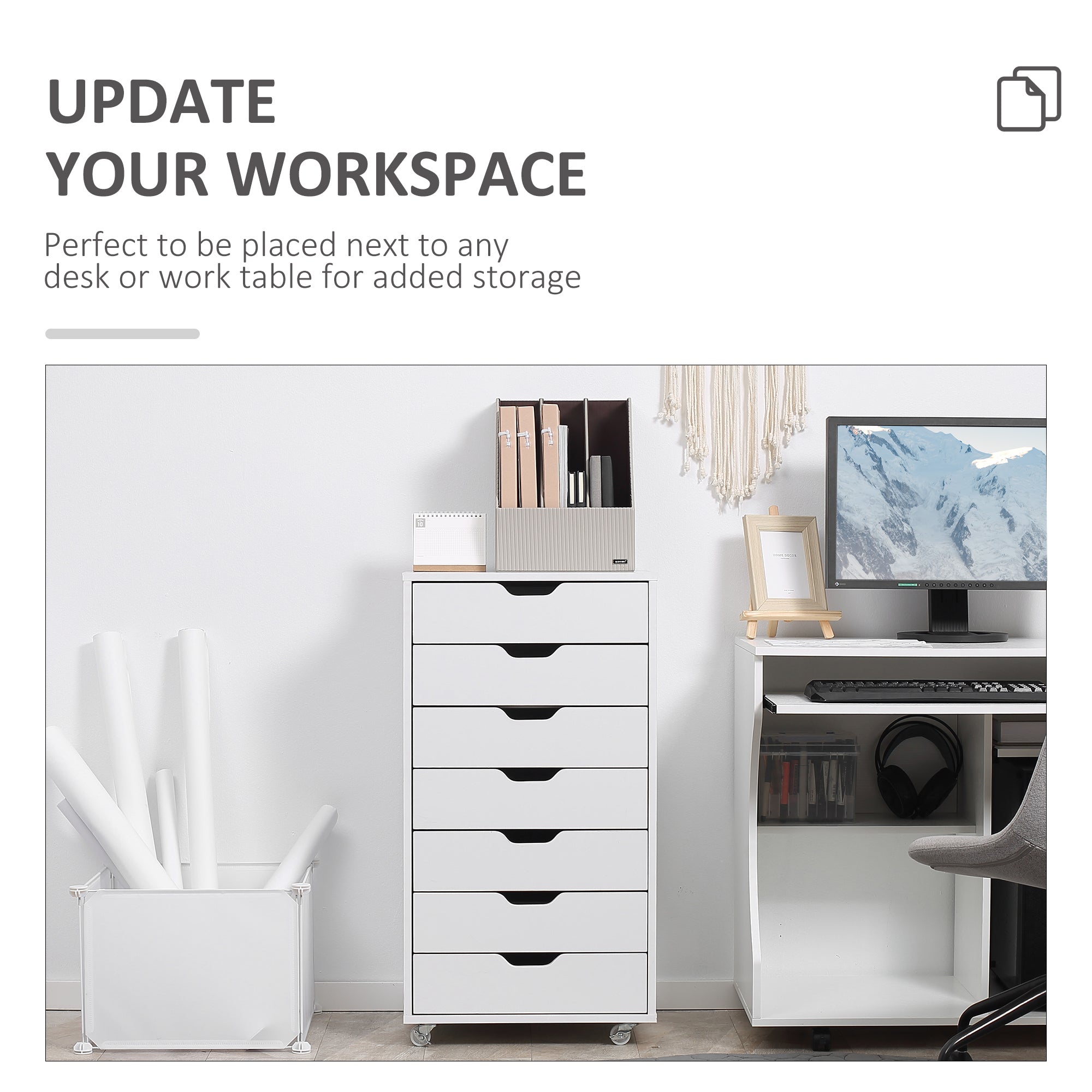 7-drawer Vertical File Cabinet for Home Office, Storage Cabinet with Wheels, 18.7"x15.6"x35.4", White-Office Products > Office Furniture > Office Cabinets & Cupboards-DECOROLALA