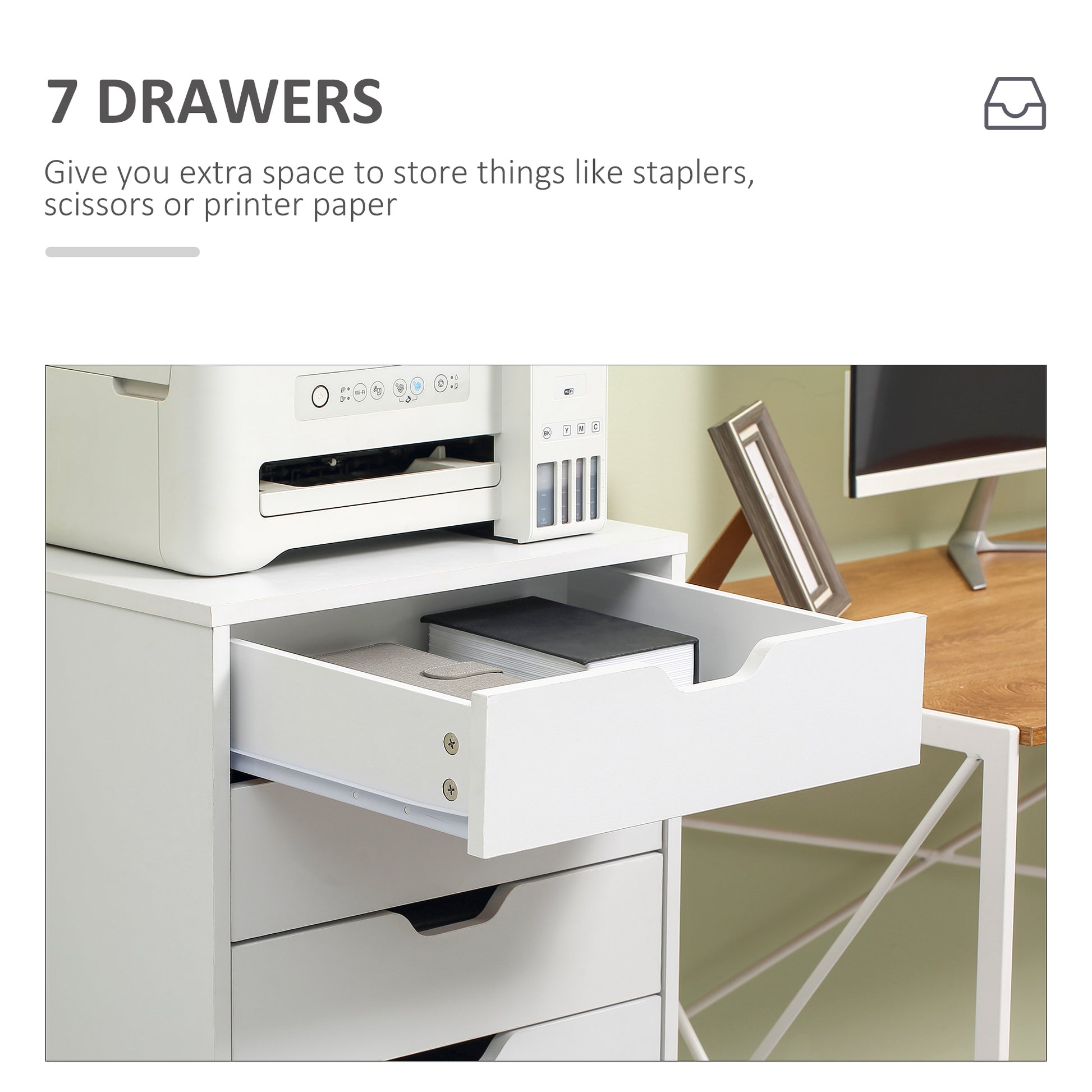 7-drawer Vertical File Cabinet for Home Office, Storage Cabinet with Wheels, 18.7"x15.6"x35.4", White-Office Products > Office Furniture > Office Cabinets & Cupboards-DECOROLALA