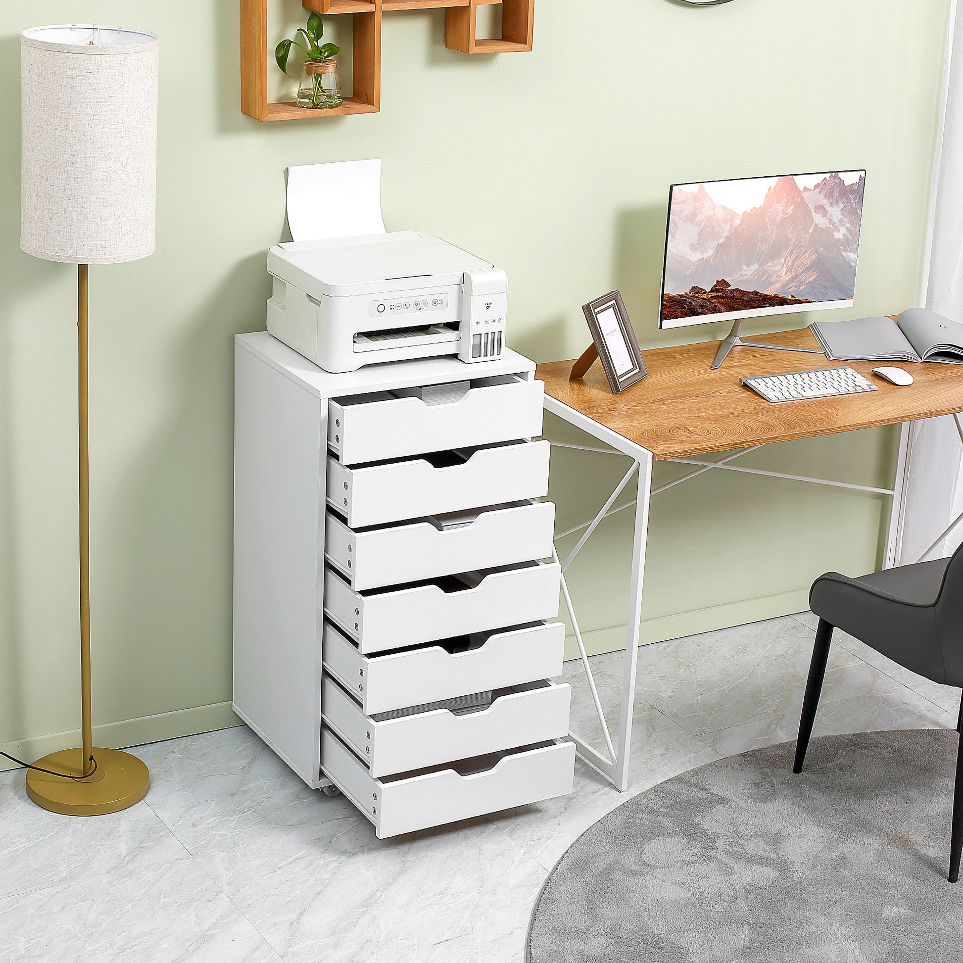 7-drawer Vertical File Cabinet for Home Office, Storage Cabinet with Wheels, 18.7"x15.6"x35.4", White-Office Products > Office Furniture > Office Cabinets & Cupboards-DECOROLALA