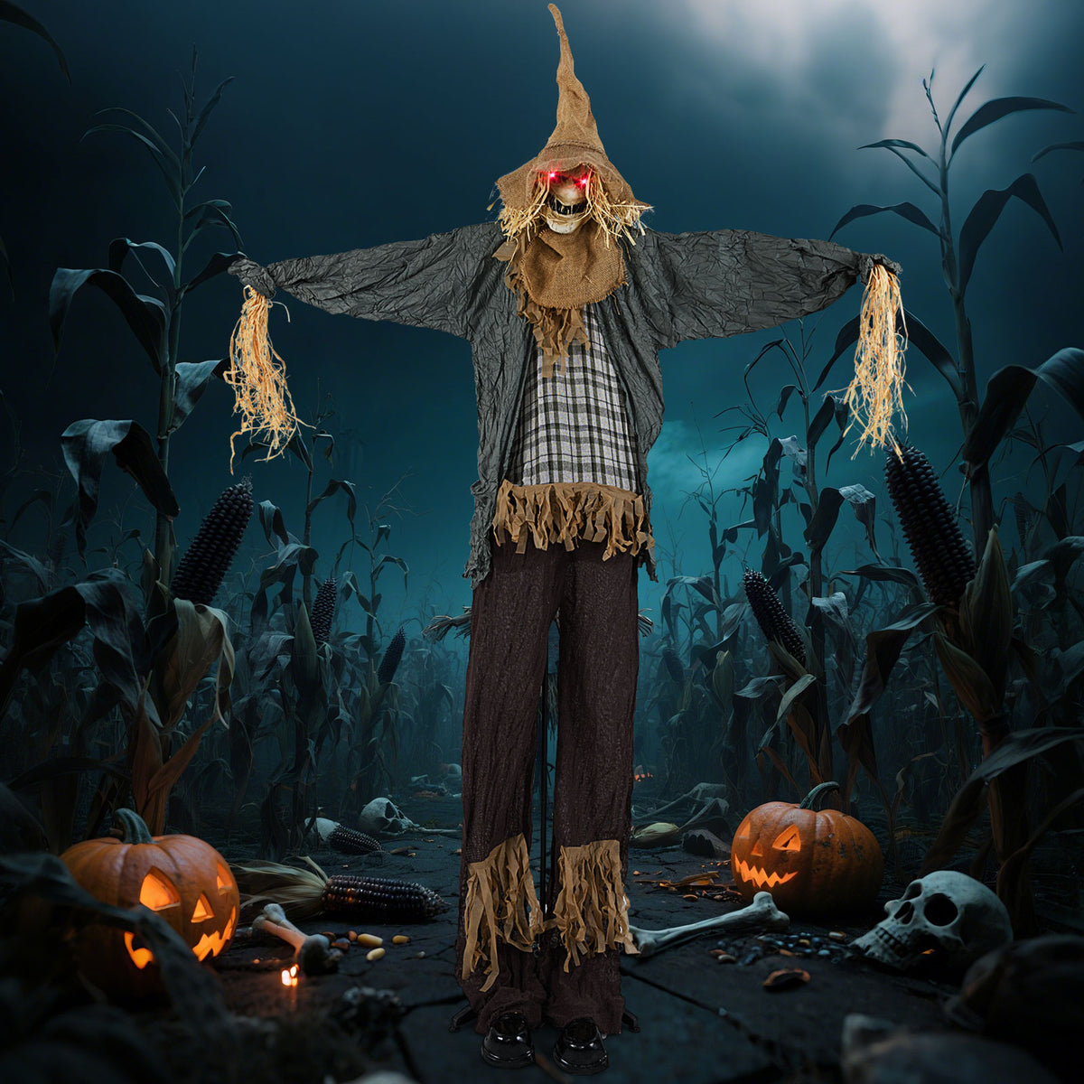 7 ft Animated Standing Scarecrow Halloween Decoration - Light-up Eyes-Halloween-DECOROLALA