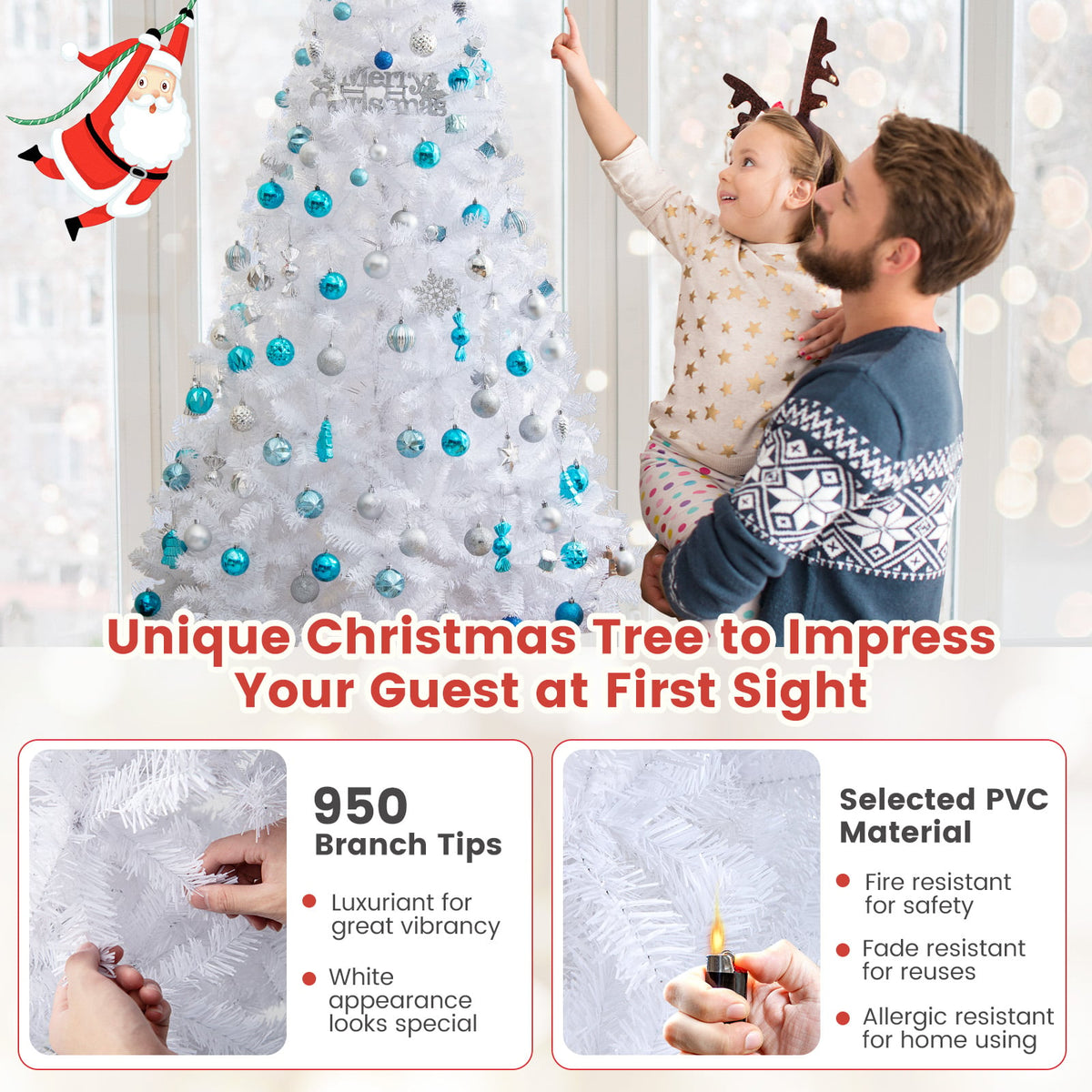 7 ft White Christmas Tree with Solid Metal Stand-7 ft-Christmas Trees-DECOROLALA
