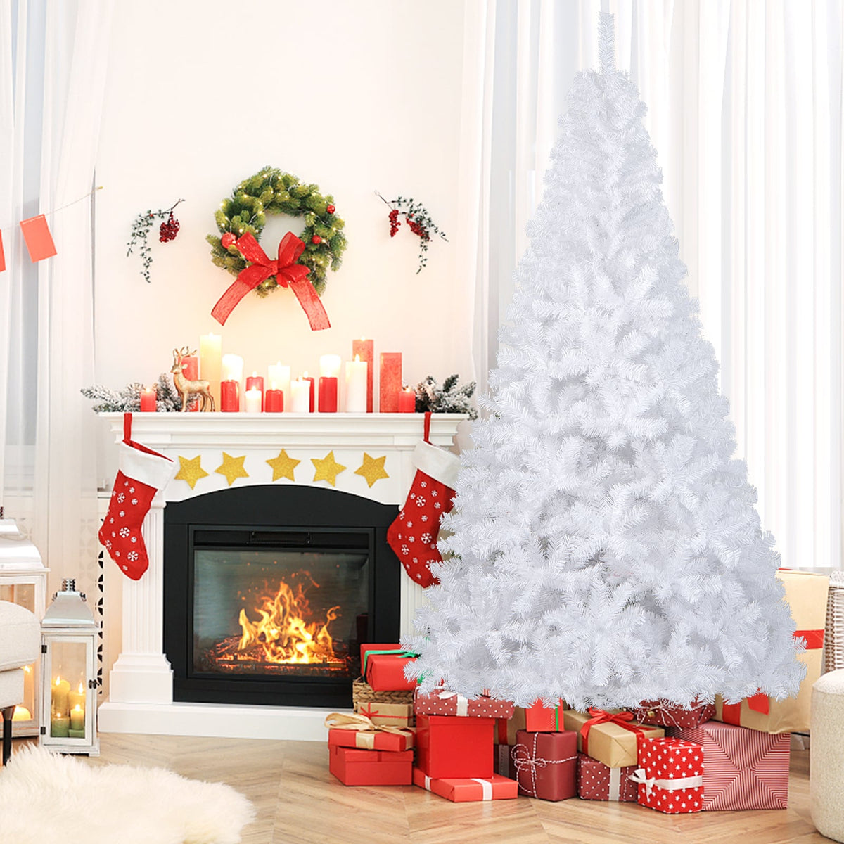 7 ft White Christmas Tree with Solid Metal Stand-7 ft-Christmas Trees-DECOROLALA