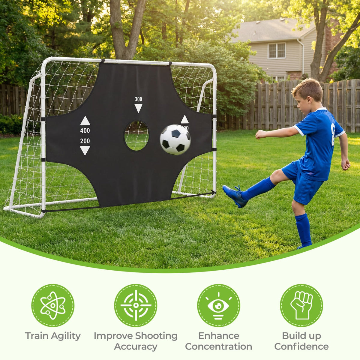 7 ft x 5 ft Soccer Goal Set for Backyard 2-in-1 Football Net with Removable Target Cloth-Sporting Goods-DECOROLALA