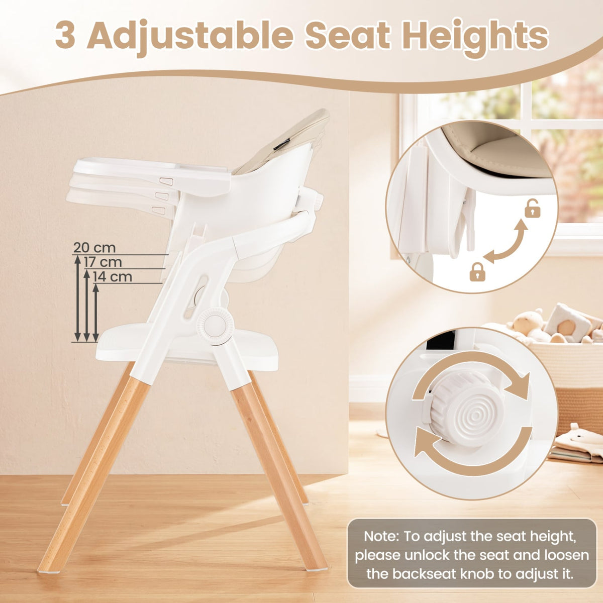 7-in-1 Convertible Foldable Baby High Chair with Adjustable Tray for Kids-Beige-High Chairs-DECOROLALA