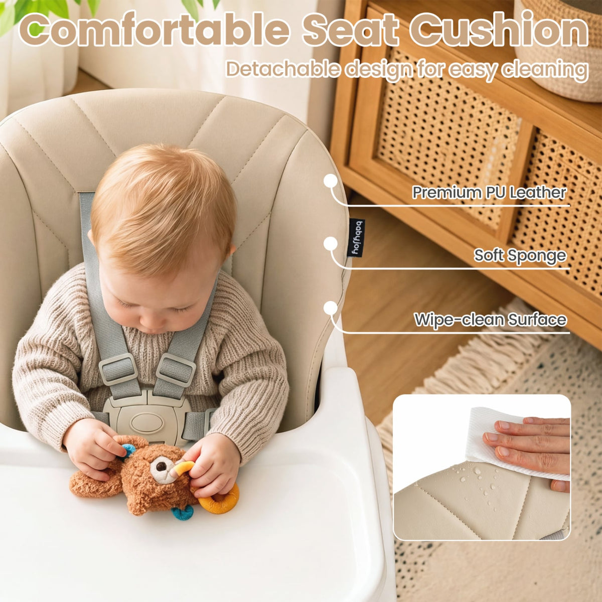 7-in-1 Convertible Foldable Baby High Chair with Adjustable Tray for Kids-Beige-High Chairs-DECOROLALA