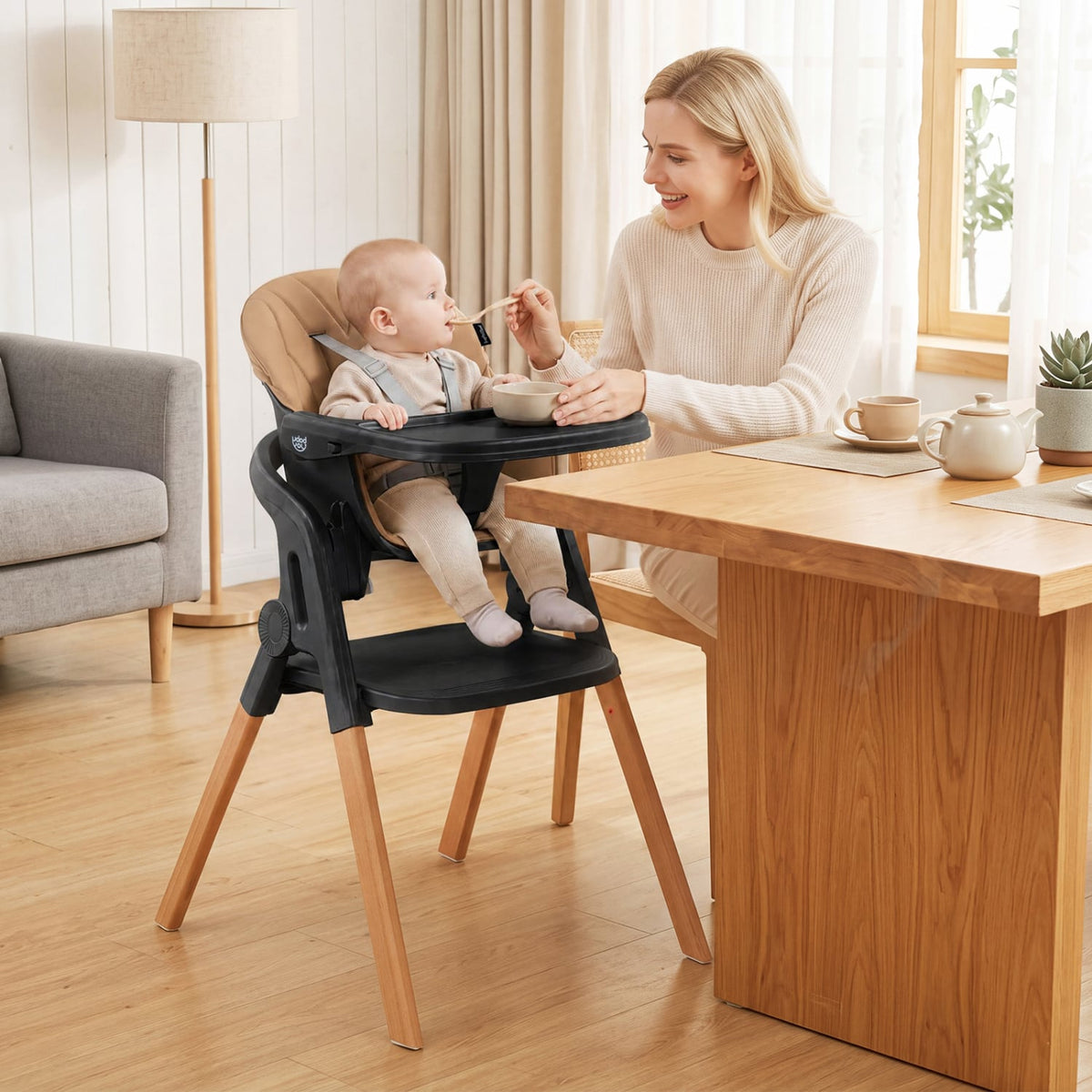 7-in-1 Convertible Foldable Baby High Chair with Adjustable Tray for Kids-Brown-High Chairs-DECOROLALA