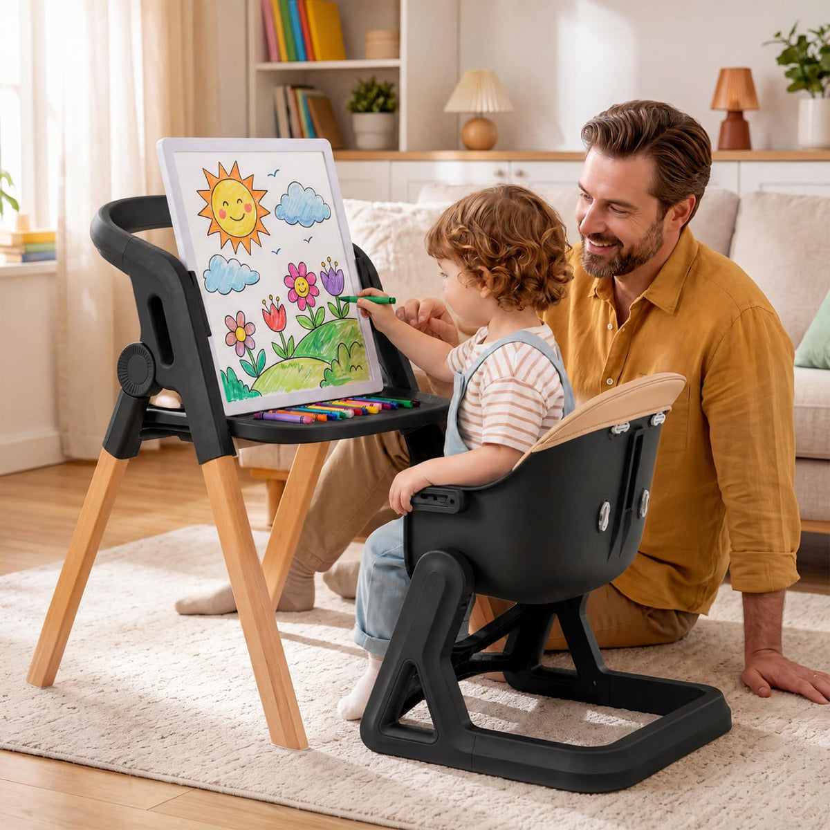 7-in-1 Convertible Foldable Baby High Chair with Adjustable Tray for Kids-Brown-High Chairs-DECOROLALA
