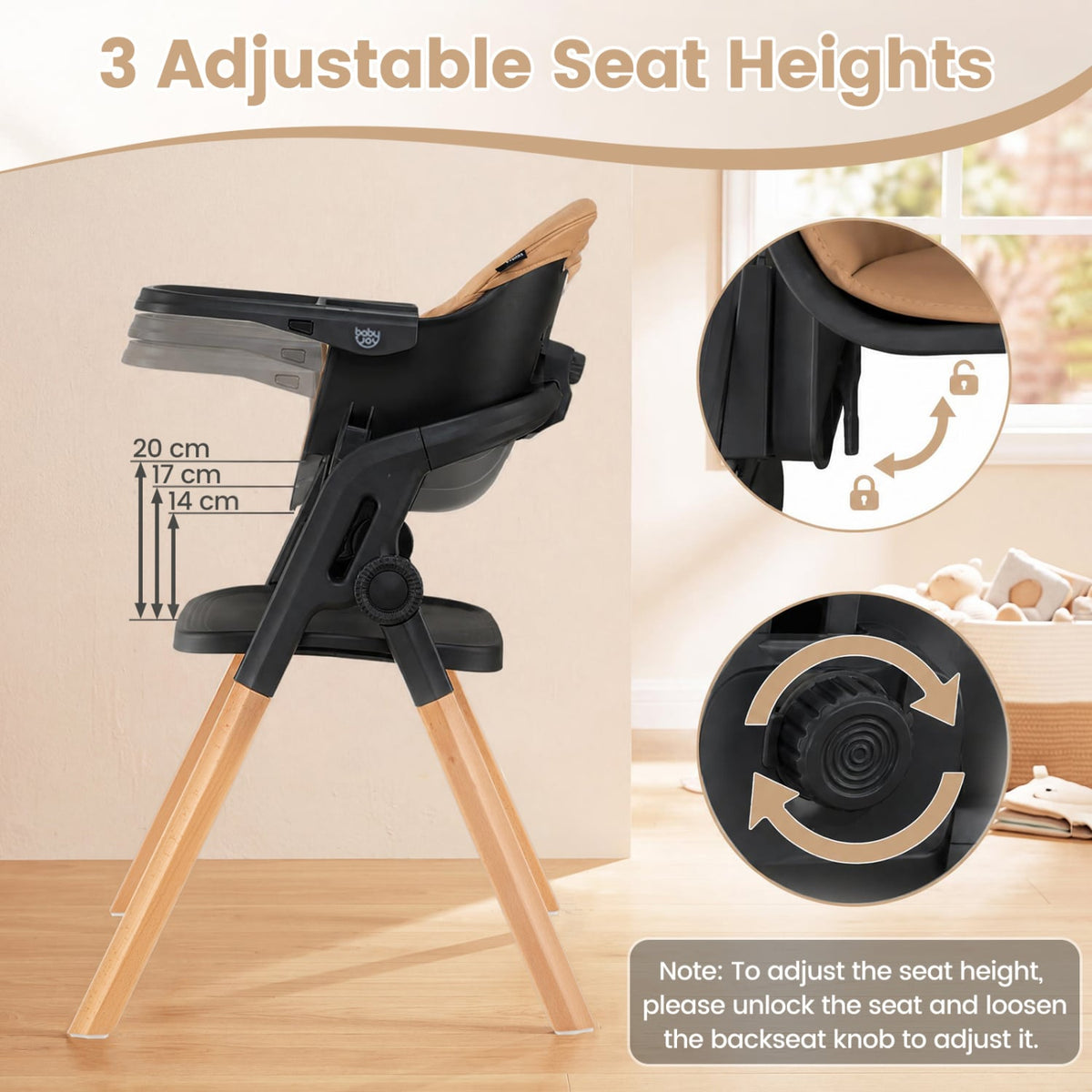 7-in-1 Convertible Foldable Baby High Chair with Adjustable Tray for Kids-Brown-High Chairs-DECOROLALA