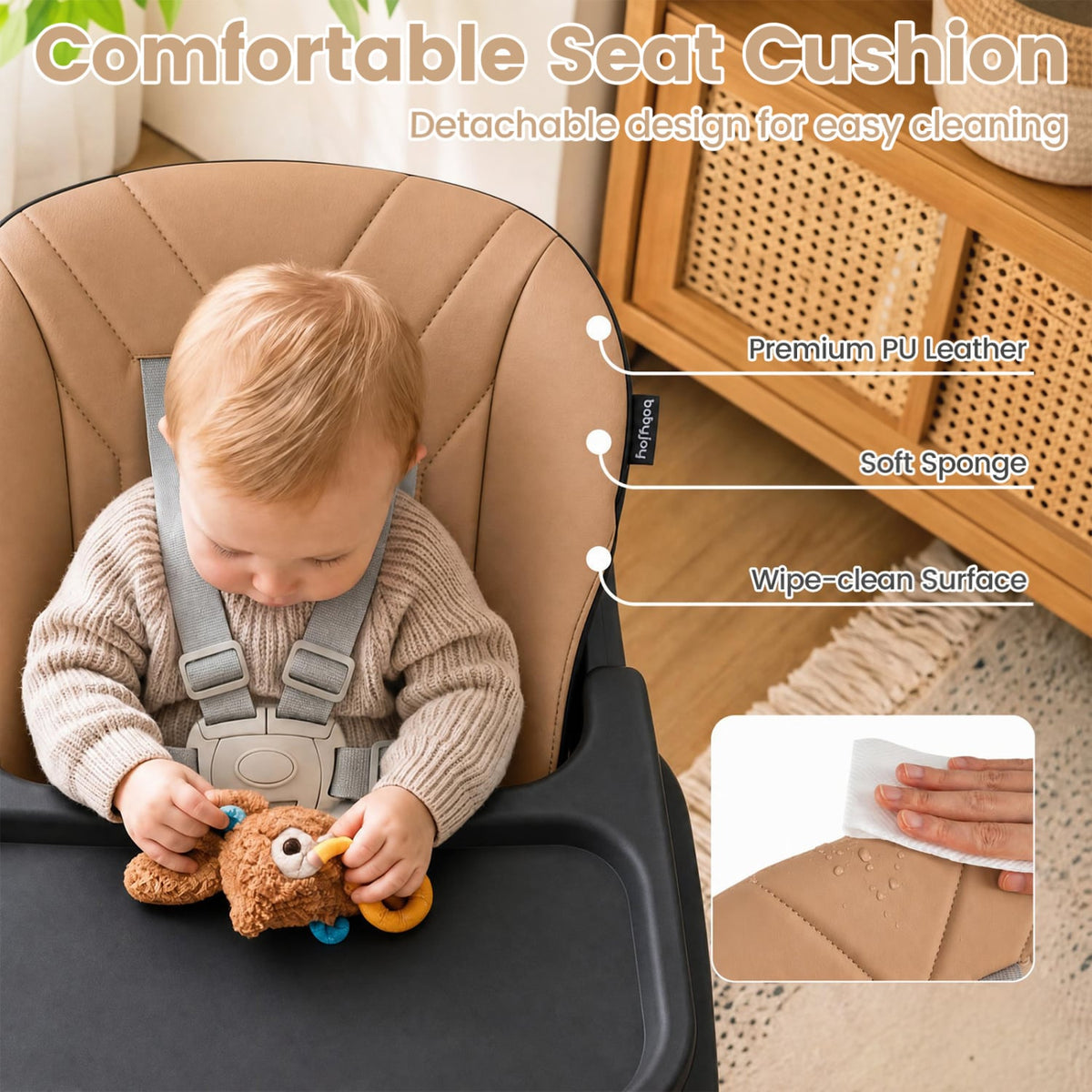 7-in-1 Convertible Foldable Baby High Chair with Adjustable Tray for Kids-Brown-High Chairs-DECOROLALA