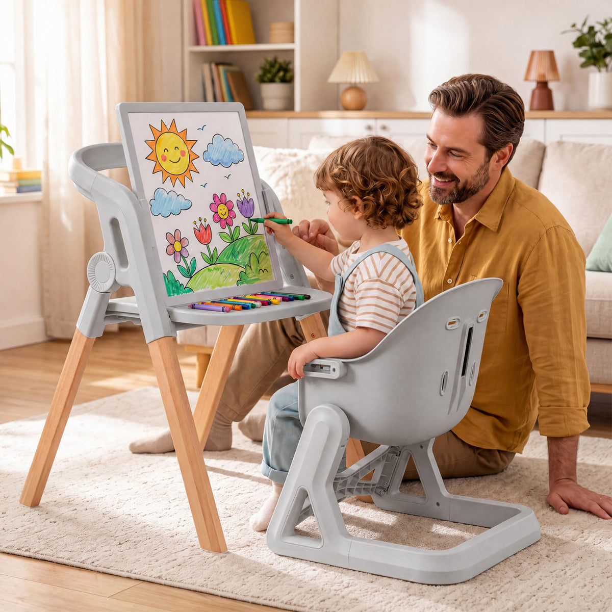 7-in-1 Convertible Foldable Baby High Chair with Adjustable Tray for Kids-Gray-High Chairs-DECOROLALA