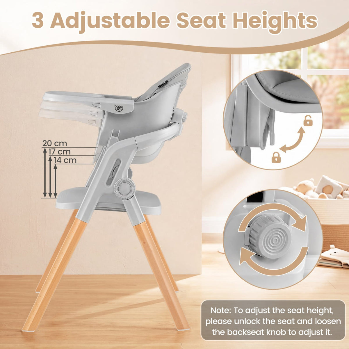 7-in-1 Convertible Foldable Baby High Chair with Adjustable Tray for Kids-Gray-High Chairs-DECOROLALA