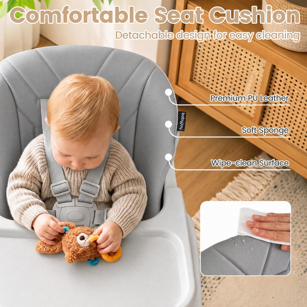 7-in-1 Convertible Foldable Baby High Chair with Adjustable Tray for Kids-Gray-High Chairs-DECOROLALA